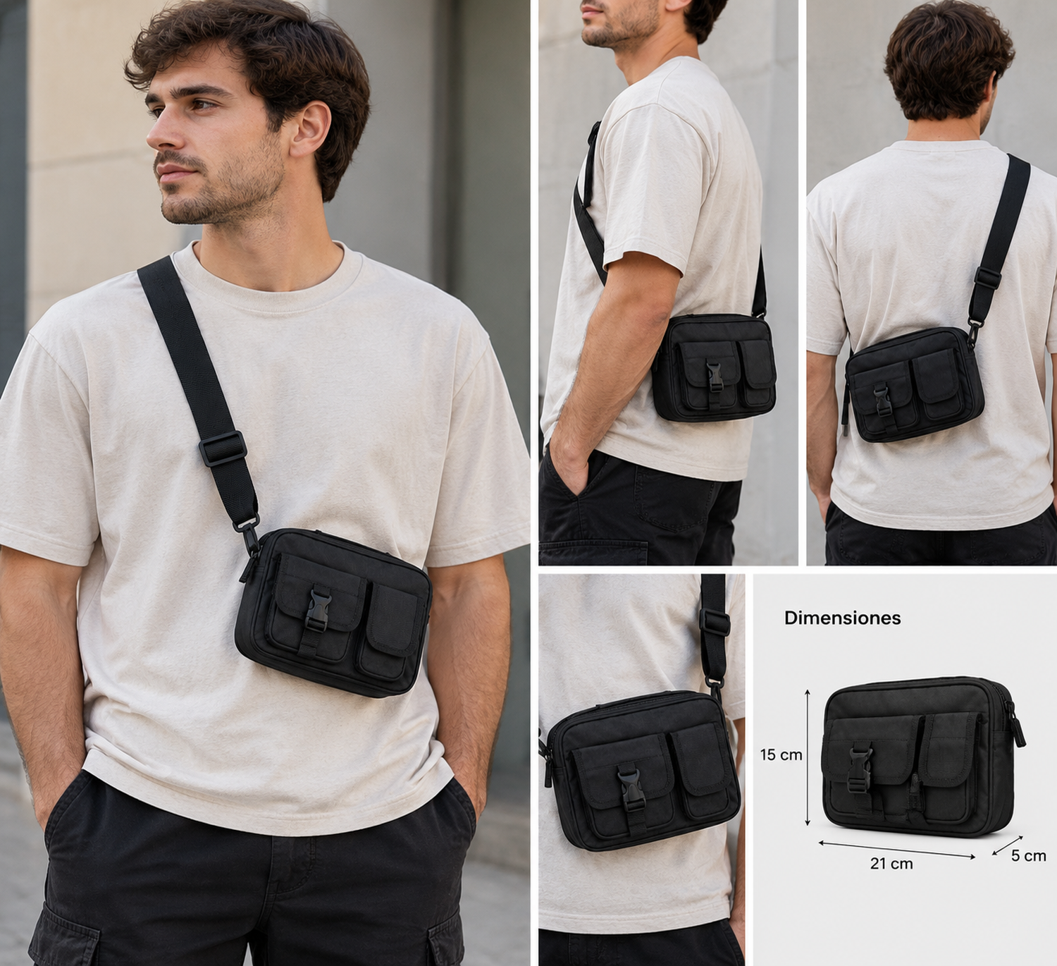 Bolso Bandolera cruzado morral negro-3