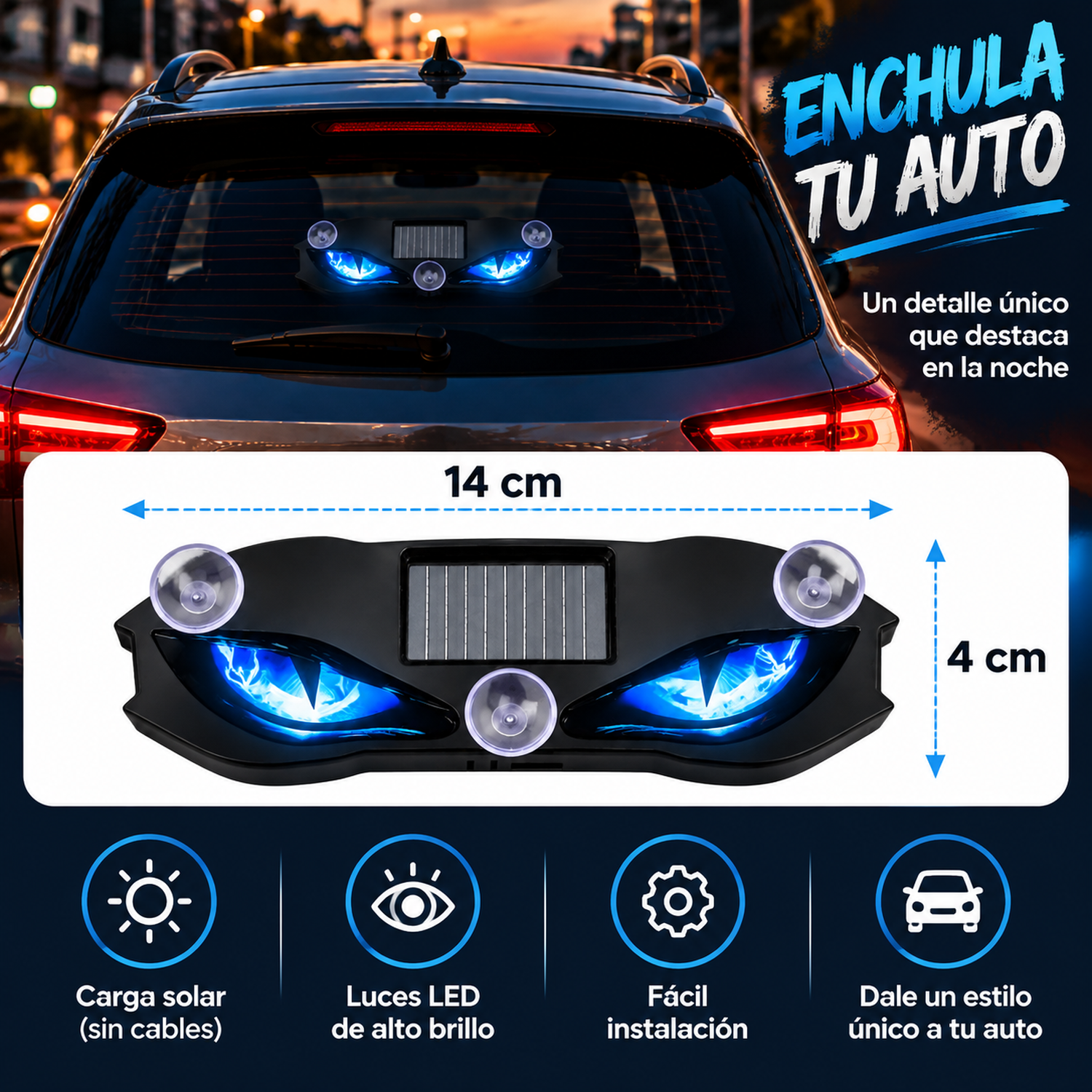 Luz Solar Led Ojos De Diablo Para Parabrisas Auto Con Sensor-3