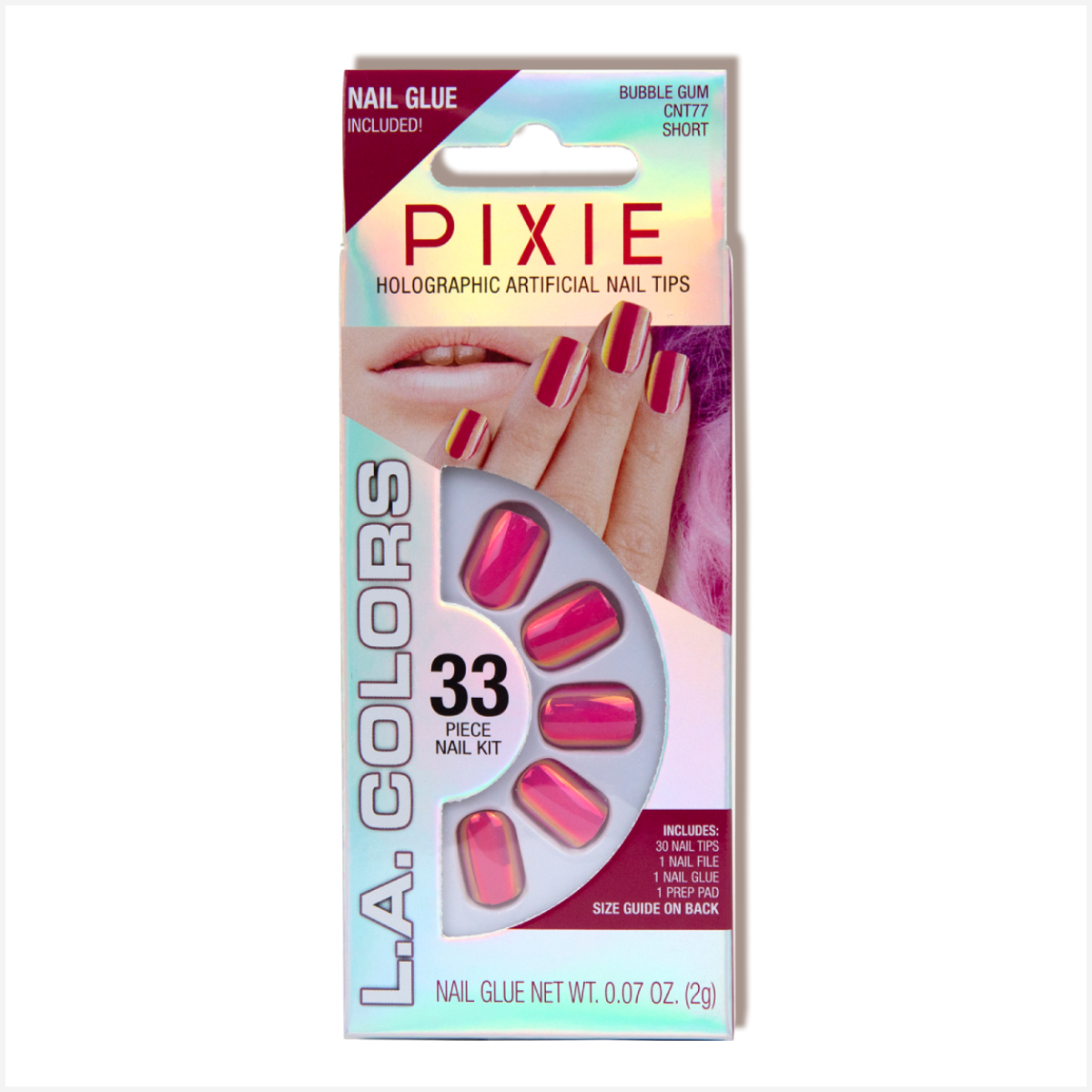 Uñas Postizas L.A. Colors Pixie Holo Cortas Bubble Gum-0