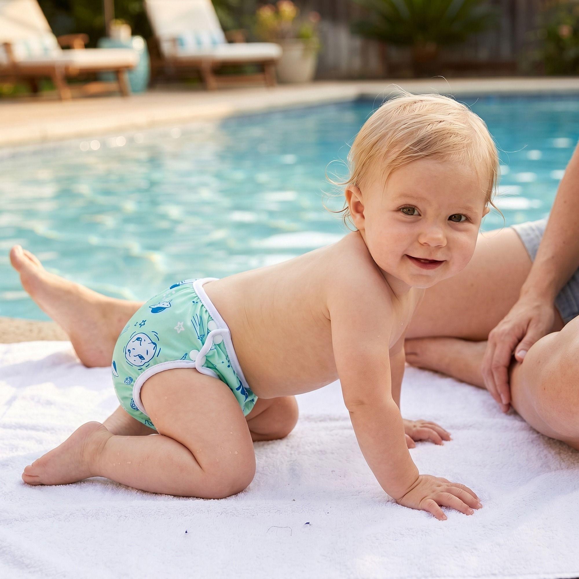 Pañal Natación Reutilizable Bebé Mambobaby Verde Espacial-8
