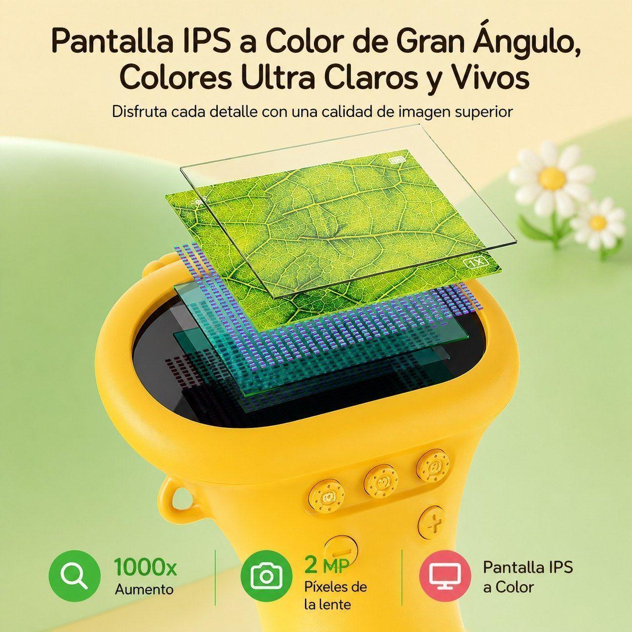 Microscopio Digital Infantil MamboKids 1000X con Pantalla IPS 2"-4
