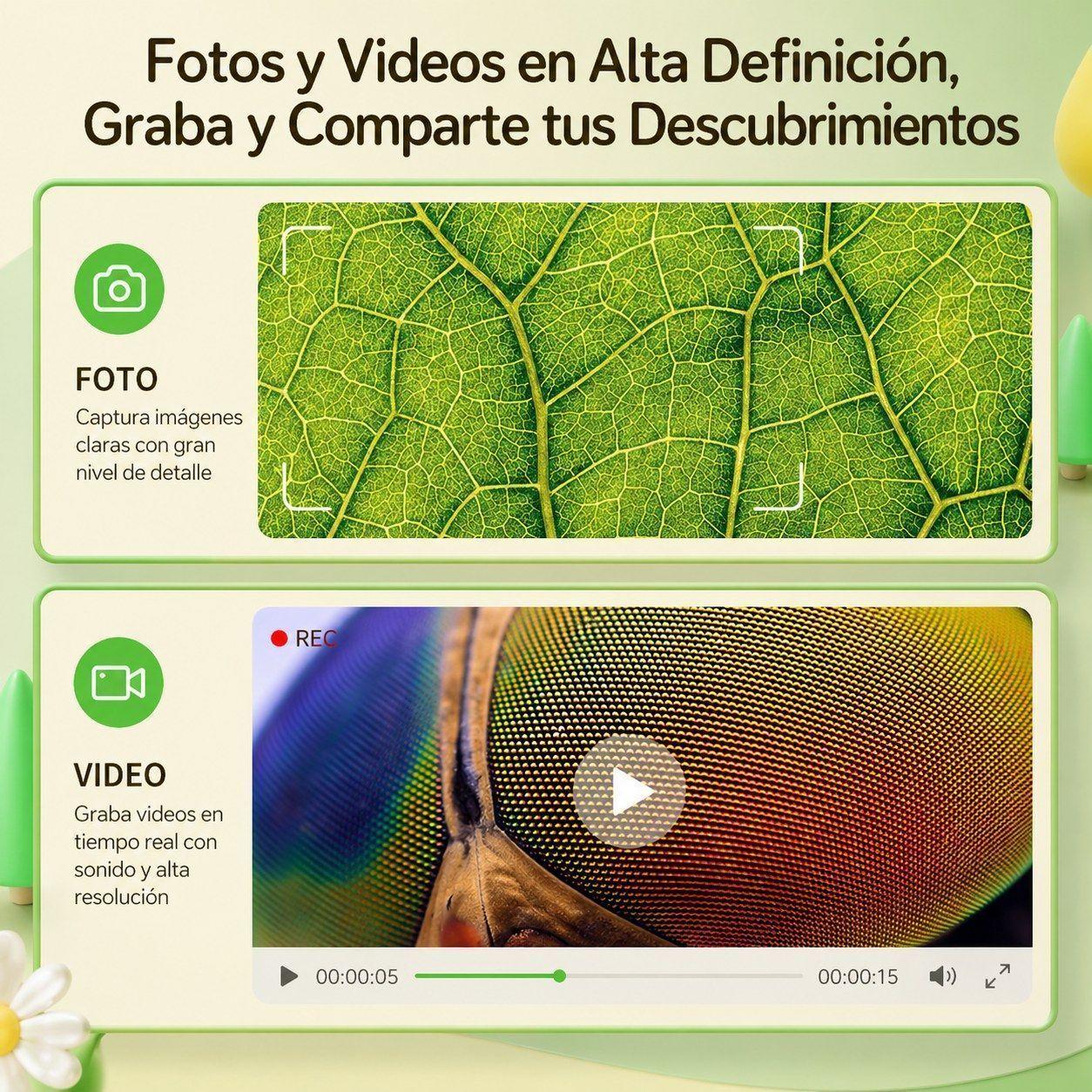 Microscopio Digital Infantil MamboKids 1000X con Pantalla IPS 2"-6