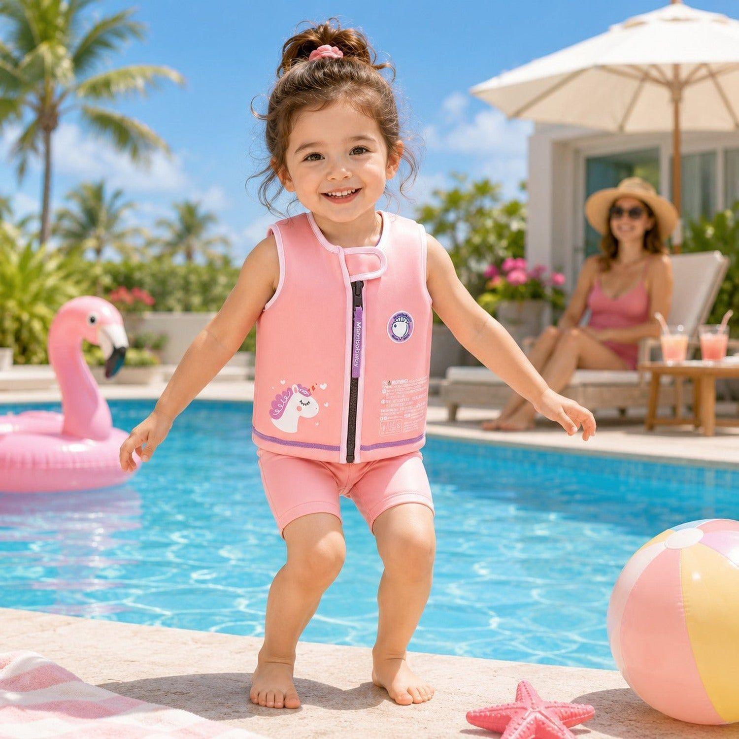 Chaleco Natación Niños Neopreno UPF50+ Rosado Mambobaby-2