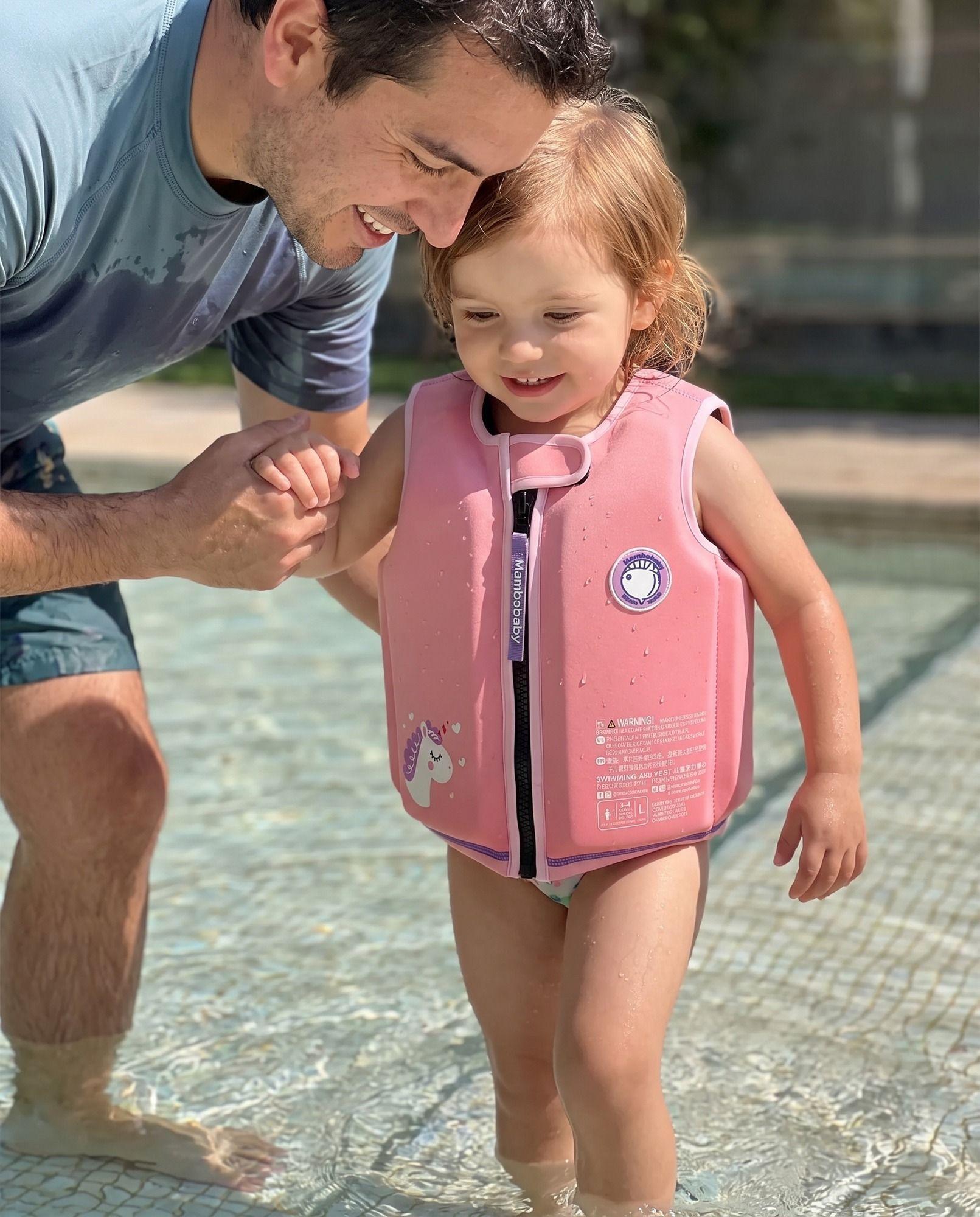 Chaleco Natación Niños Neopreno UPF50+ Rosado Mambobaby-3