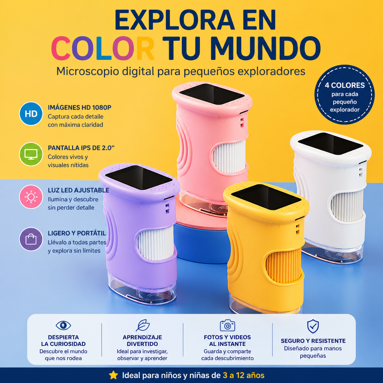 Microscopio Digital Infantil MamboKids 1080P con Pantalla IPS 2.0"-5