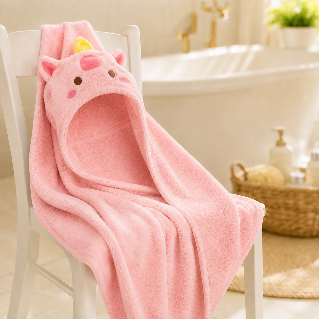 Toalla Microfibra Capucha Animal Mambobaby Rosado Bebé-0