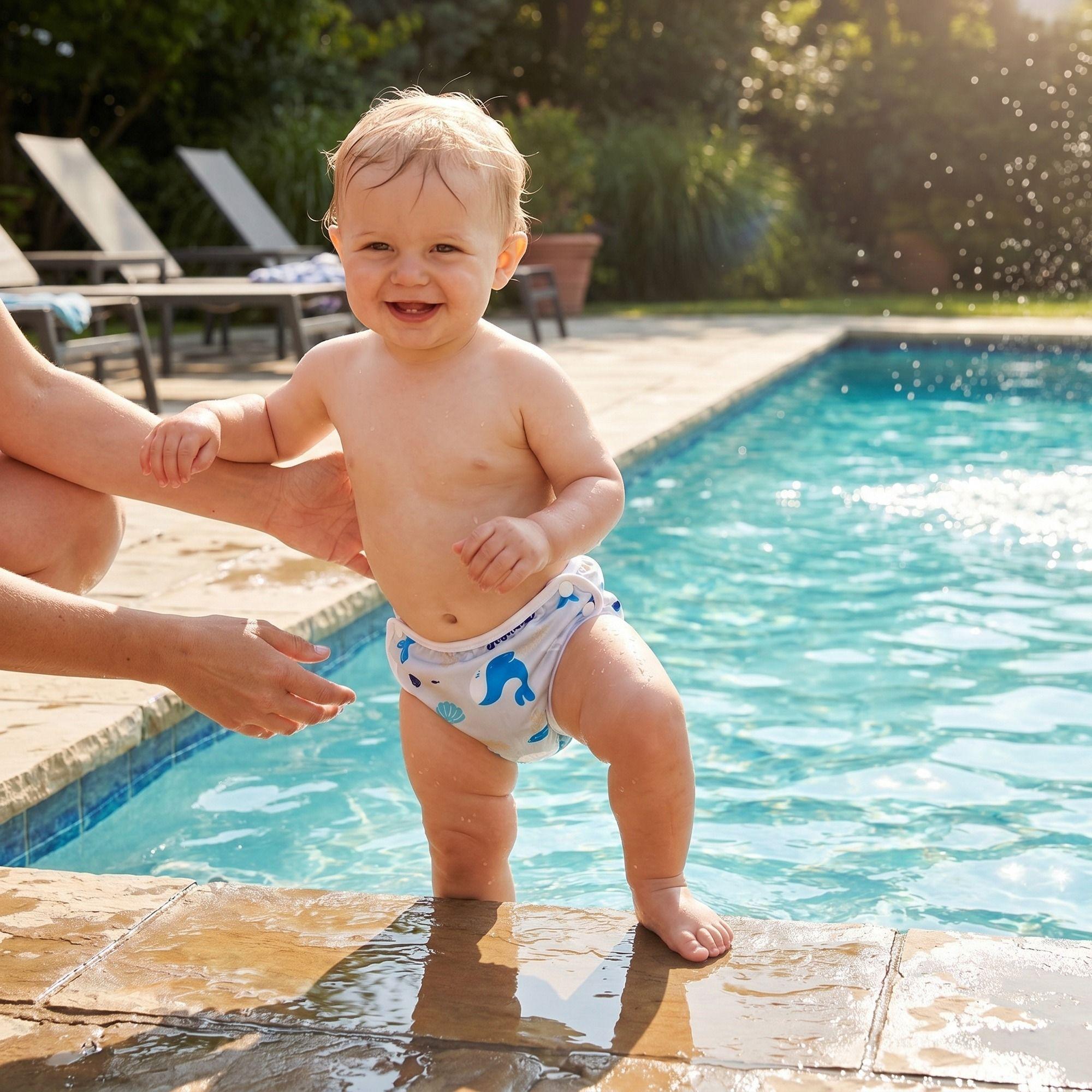 Pañal Natación Reutilizable Bebé Mambobaby Azul Estampado-4