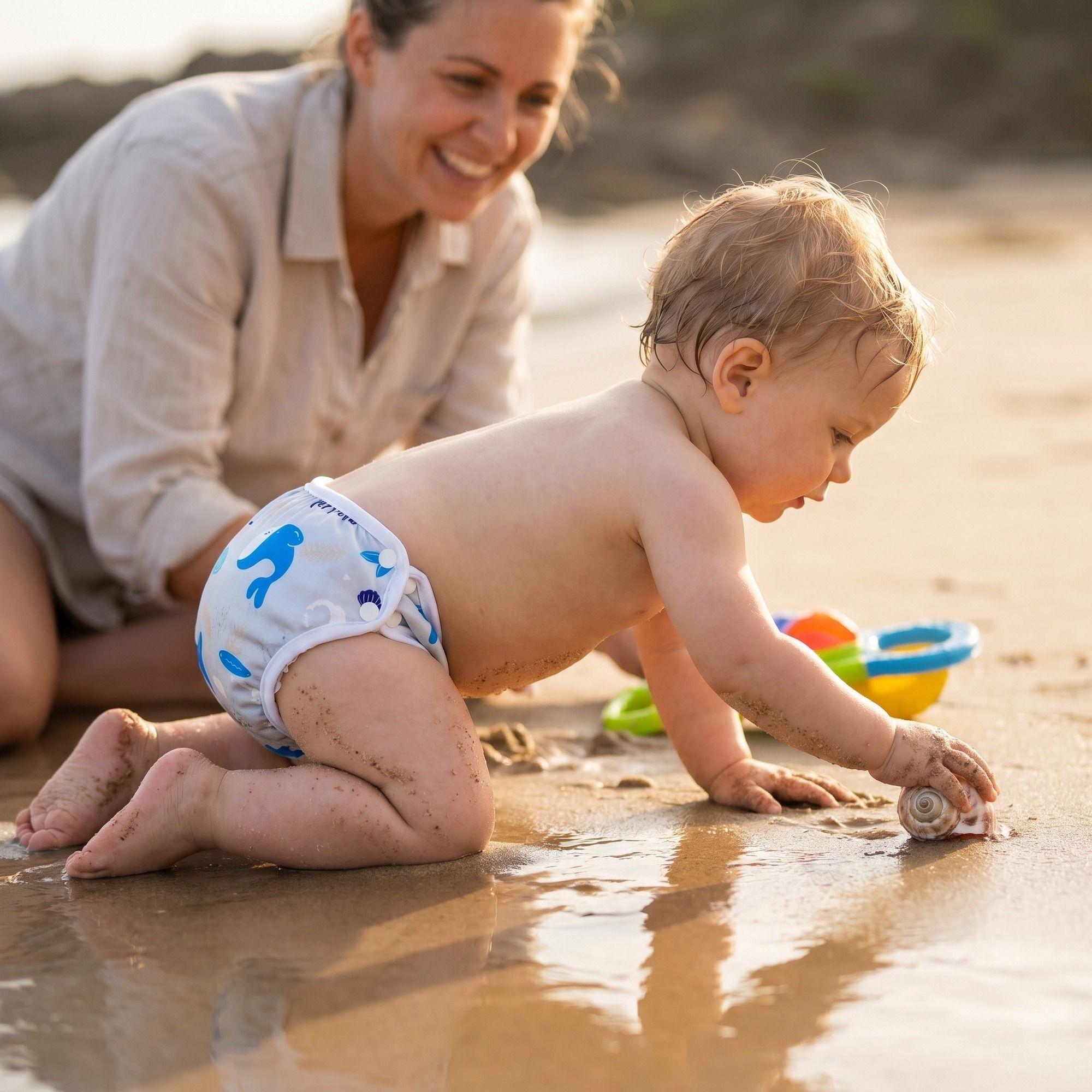 Pañal Natación Reutilizable Bebé Mambobaby Azul Estampado-6