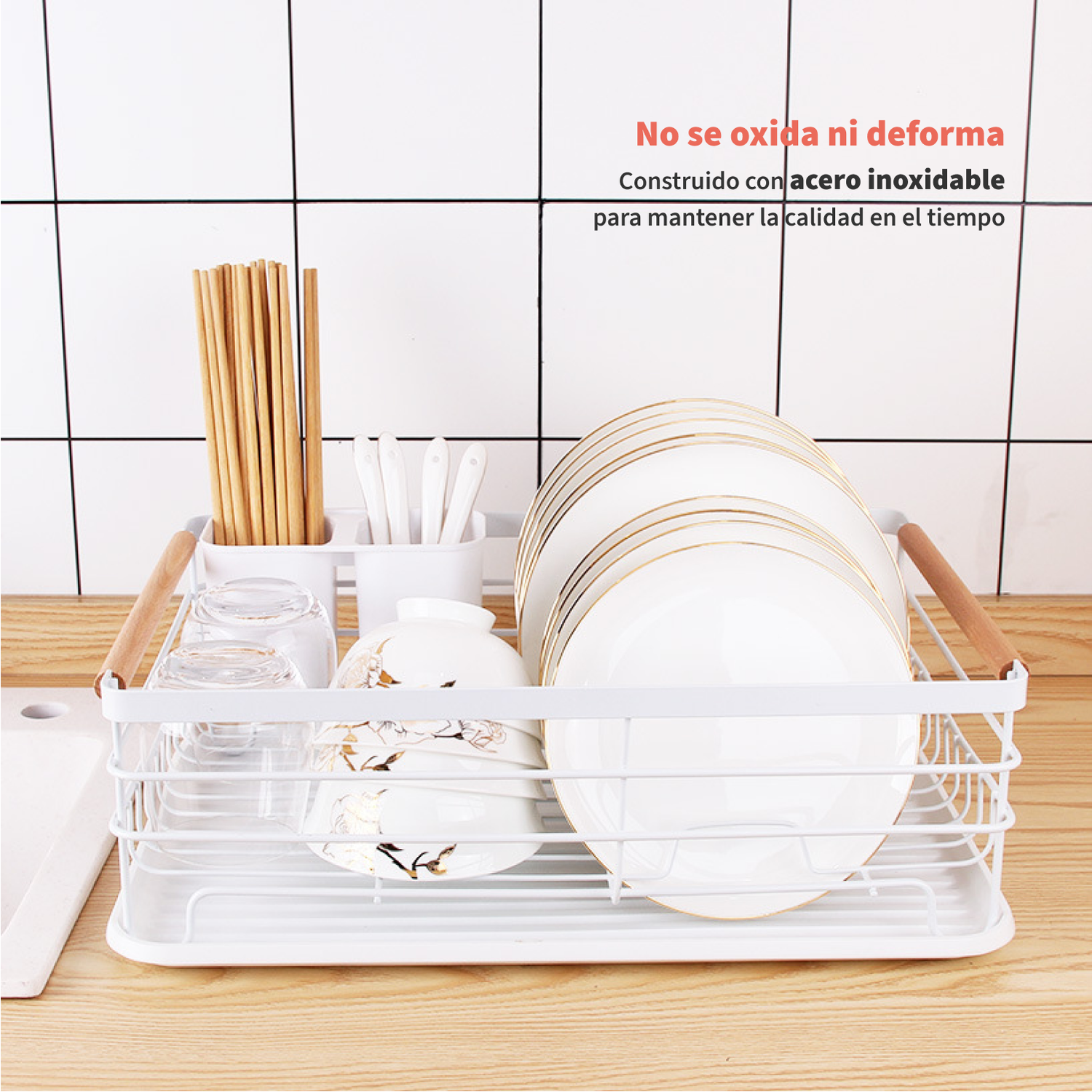 Secaplatos Escurridor 1 Nivel Acero Inox Blanco Simplit-2