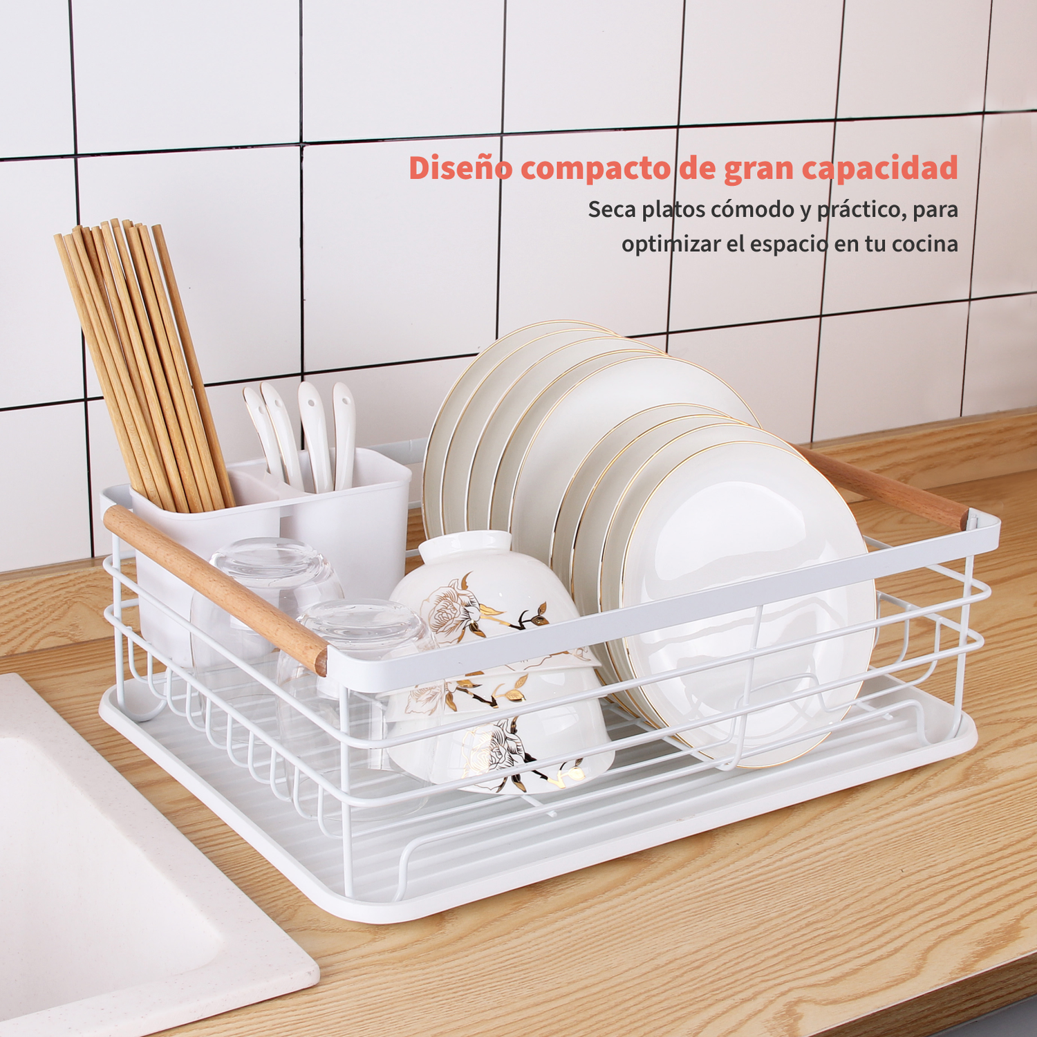 Secaplatos Escurridor 1 Nivel Acero Inox Blanco Simplit-5