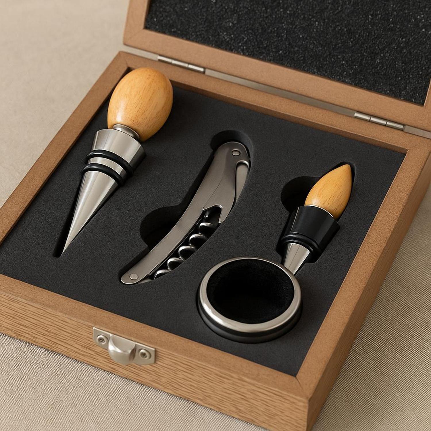 Kit de Vino 4 Piezas con Caja de Madera SecretDeGourmet-3