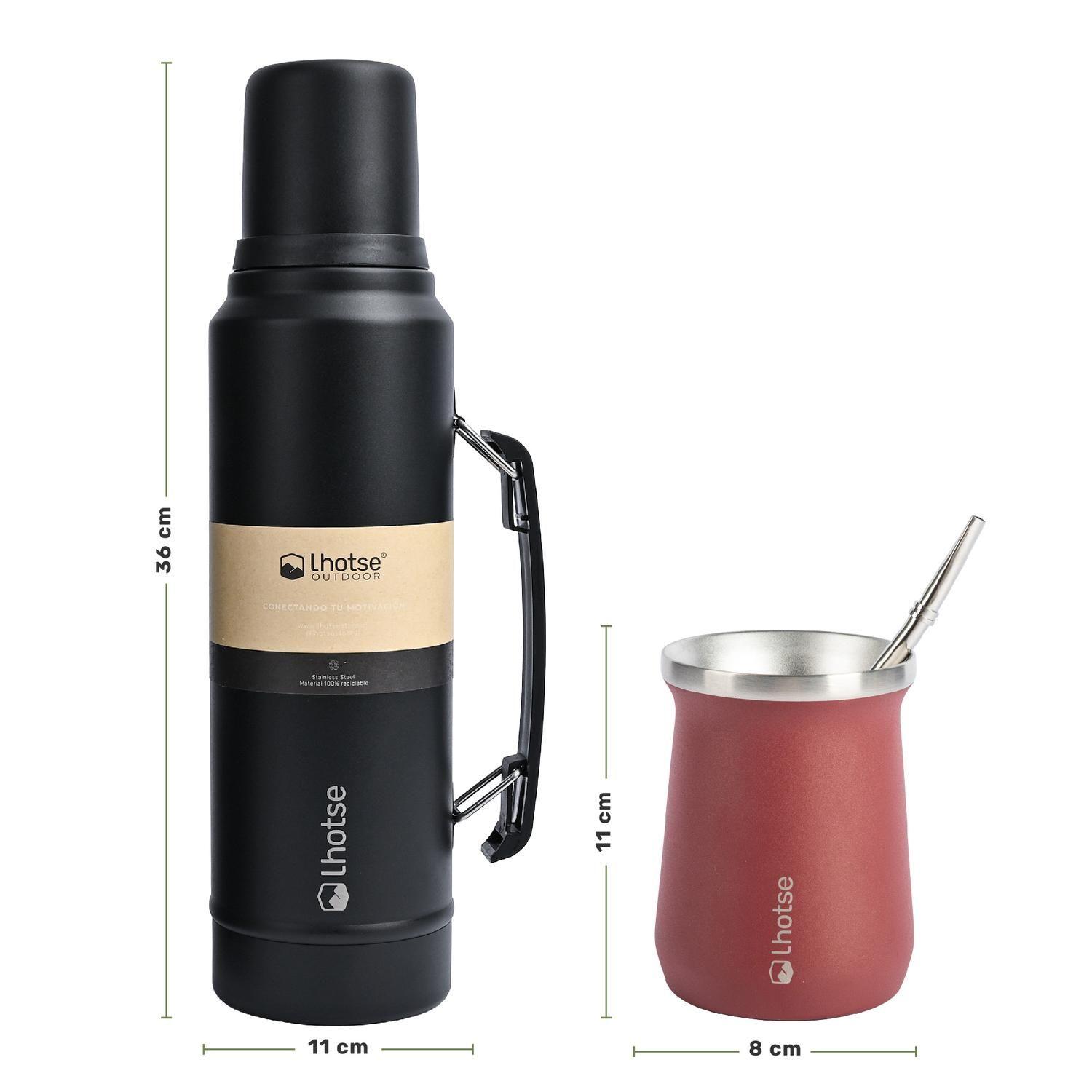 Termo Liquido Black 1,3 lts + Mate Bombilla Red Lhotse-4