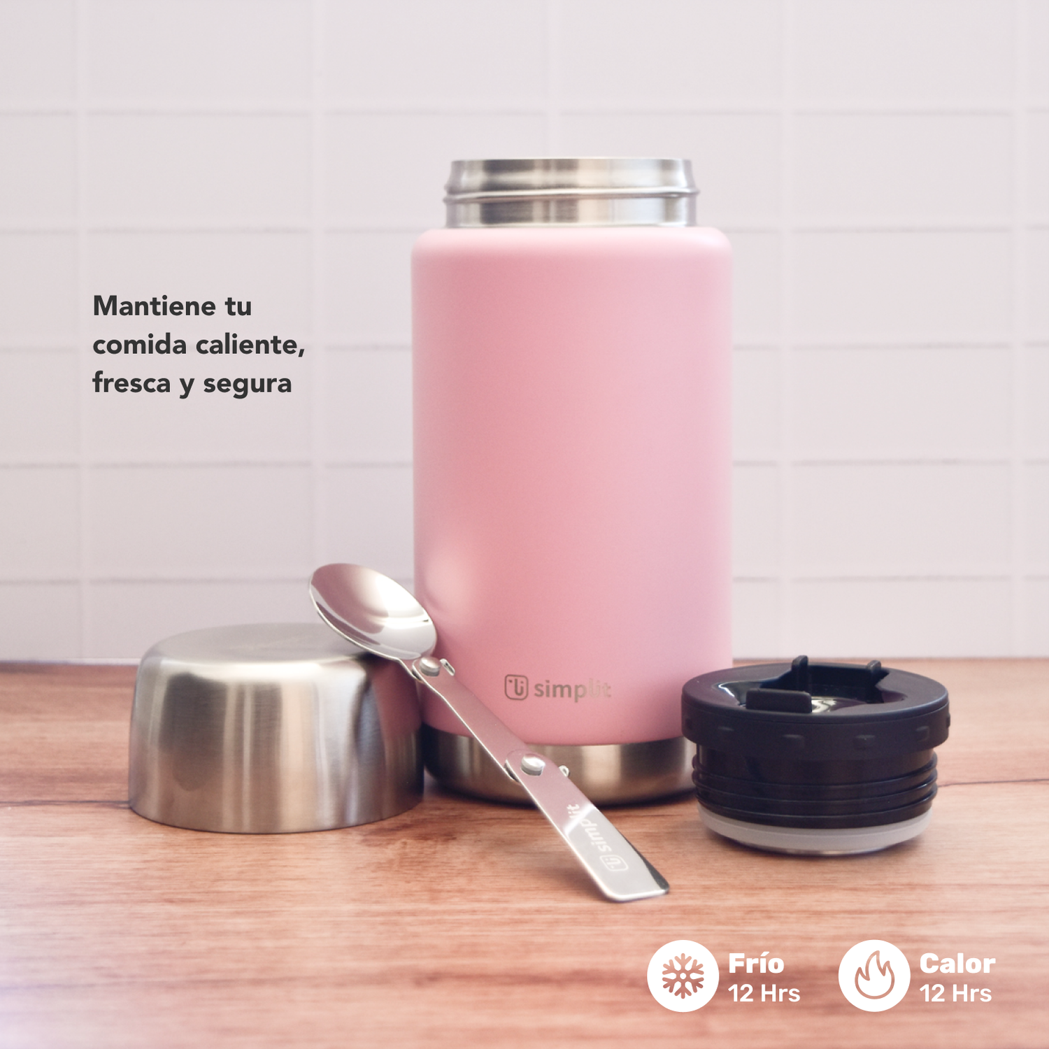 Termo de Comida Insulado Acero Inox 750 ml Rosado Simplit-3