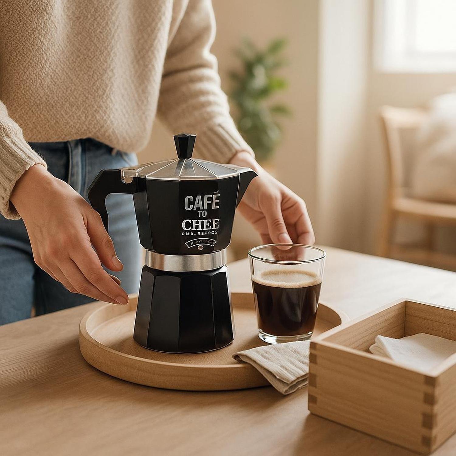 Cafetera Italiana de Aluminio para 6 Tazas Negro 5Five-3