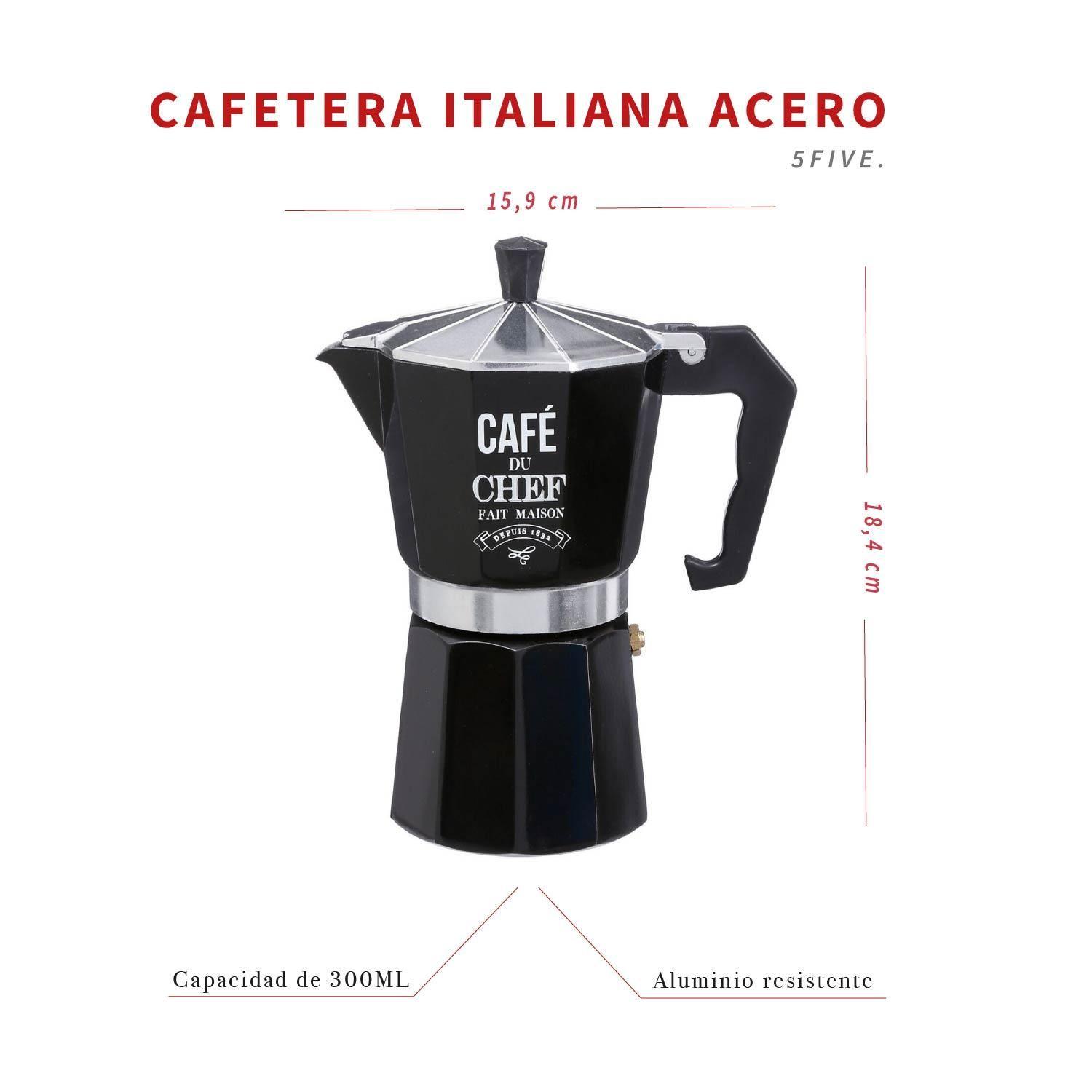 Cafetera Italiana de Aluminio para 6 Tazas Negro 5Five-4