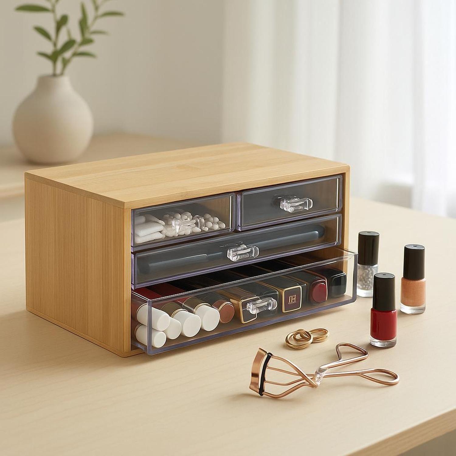 Organizador de Bamboo con 4 Cajones para Escritorio DAY-3