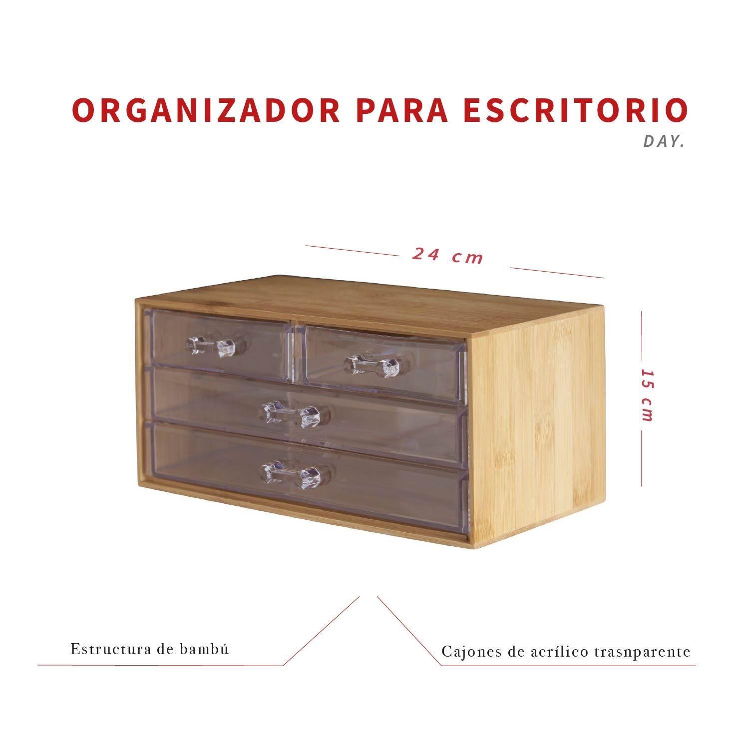 Organizador de Bamboo con 4 Cajones para Escritorio DAY-4