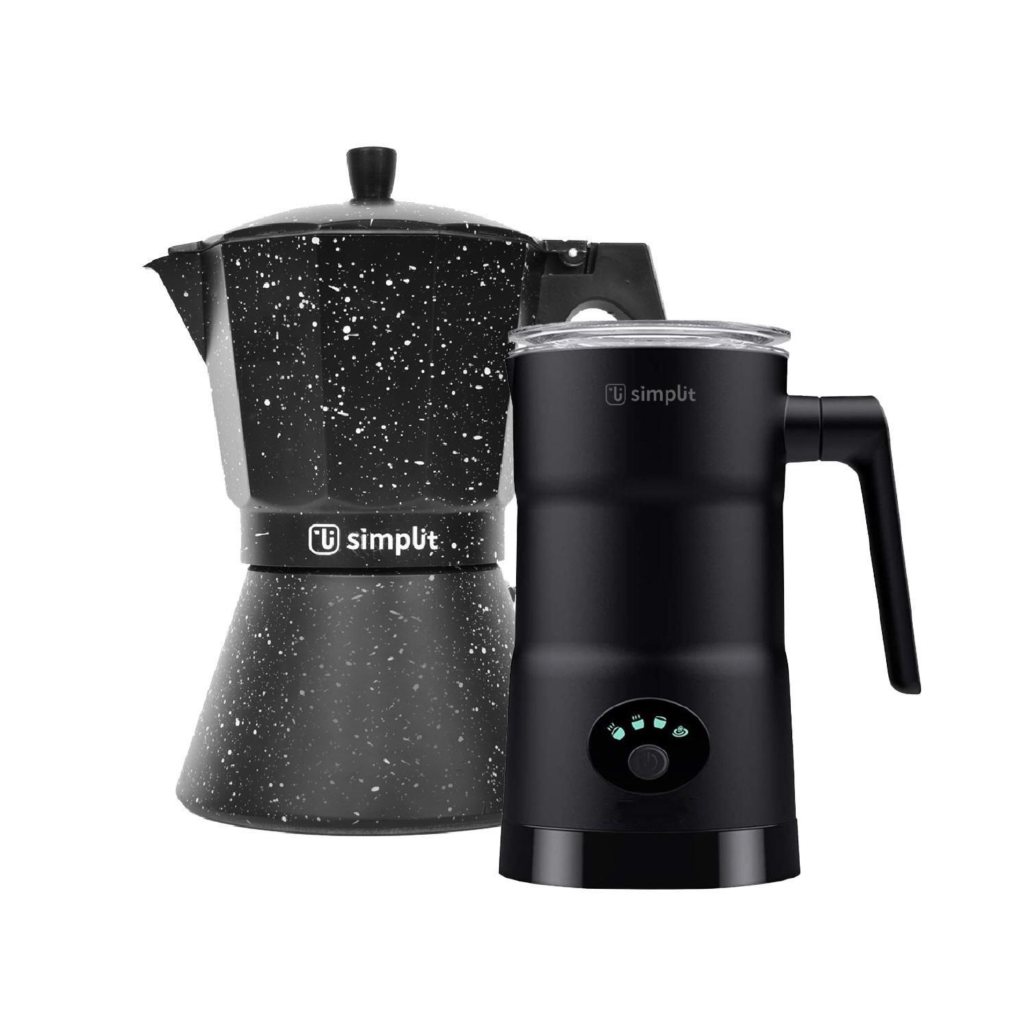 Pack Cafetera Italiana 12 Tz +Espumador 4 en 1 Negro Simplit-0