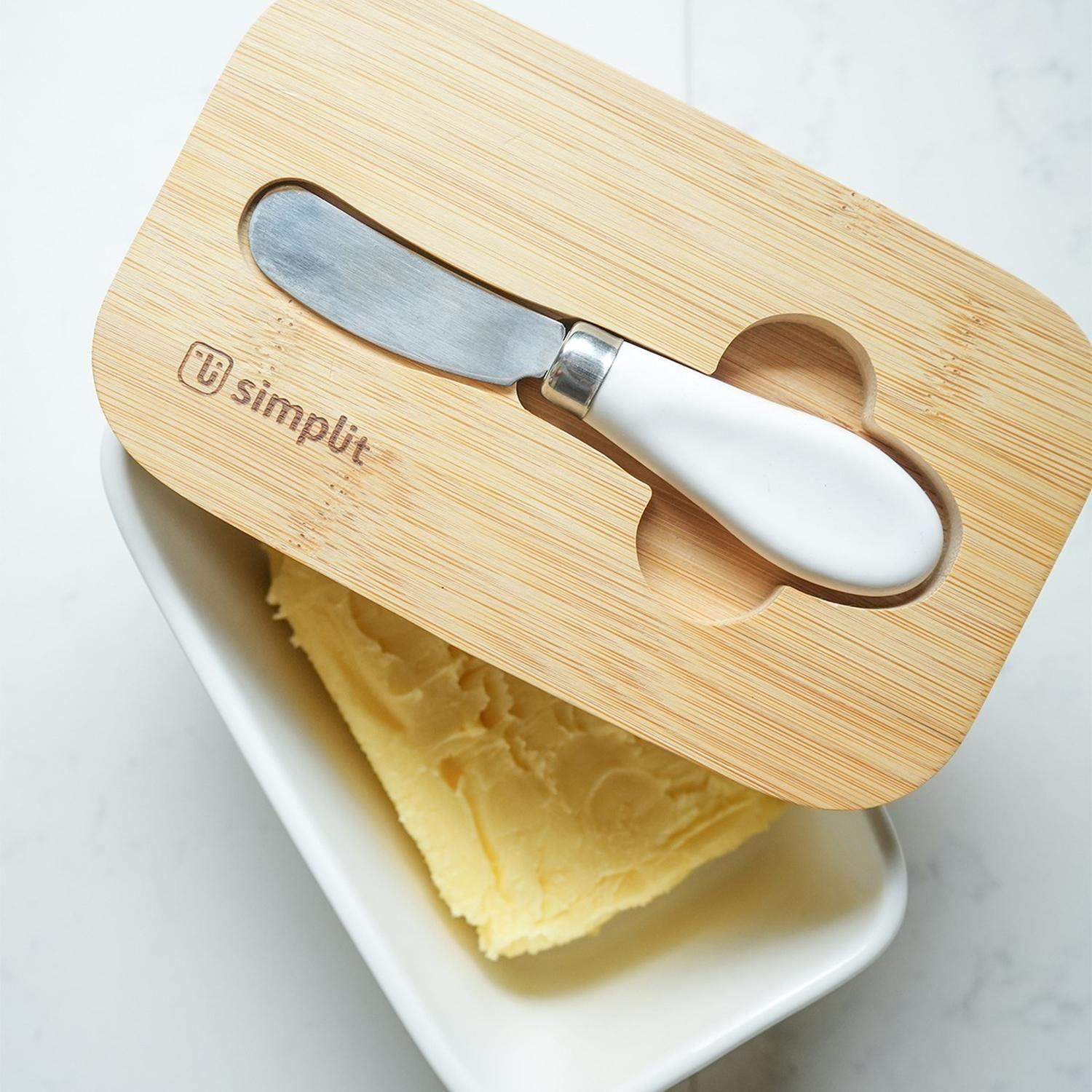Mantequillero Cerámica Tapa Bamboo + Cuchillo 600 ml Simplit-4