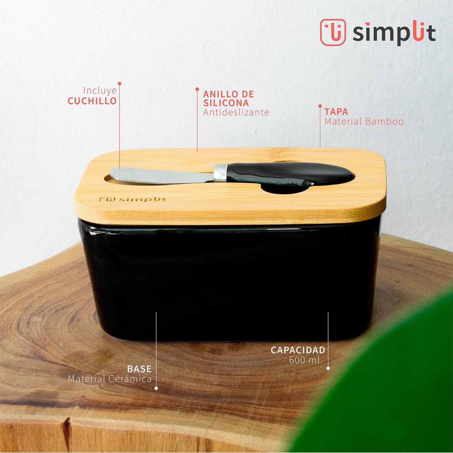 Mantequillero Cerámica Tapa Bamboo + Cuchillo 600 ml Simplit-2