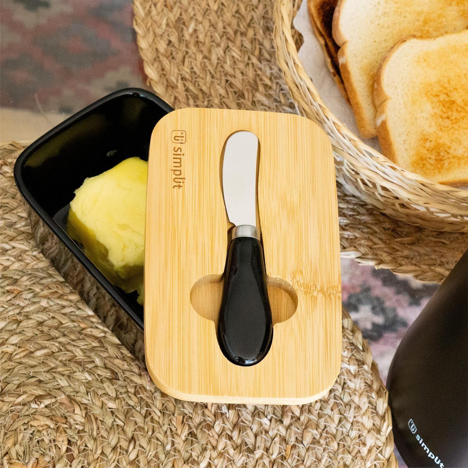 Mantequillero Cerámica Tapa Bamboo + Cuchillo 600 ml Simplit-3