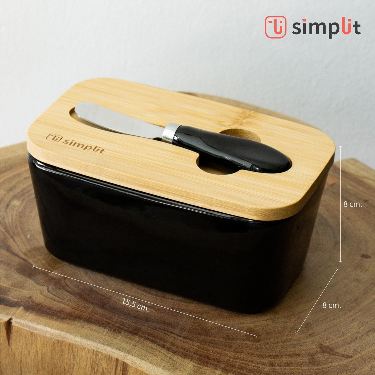 Mantequillero Cerámica Tapa Bamboo + Cuchillo 600 ml Simplit-4