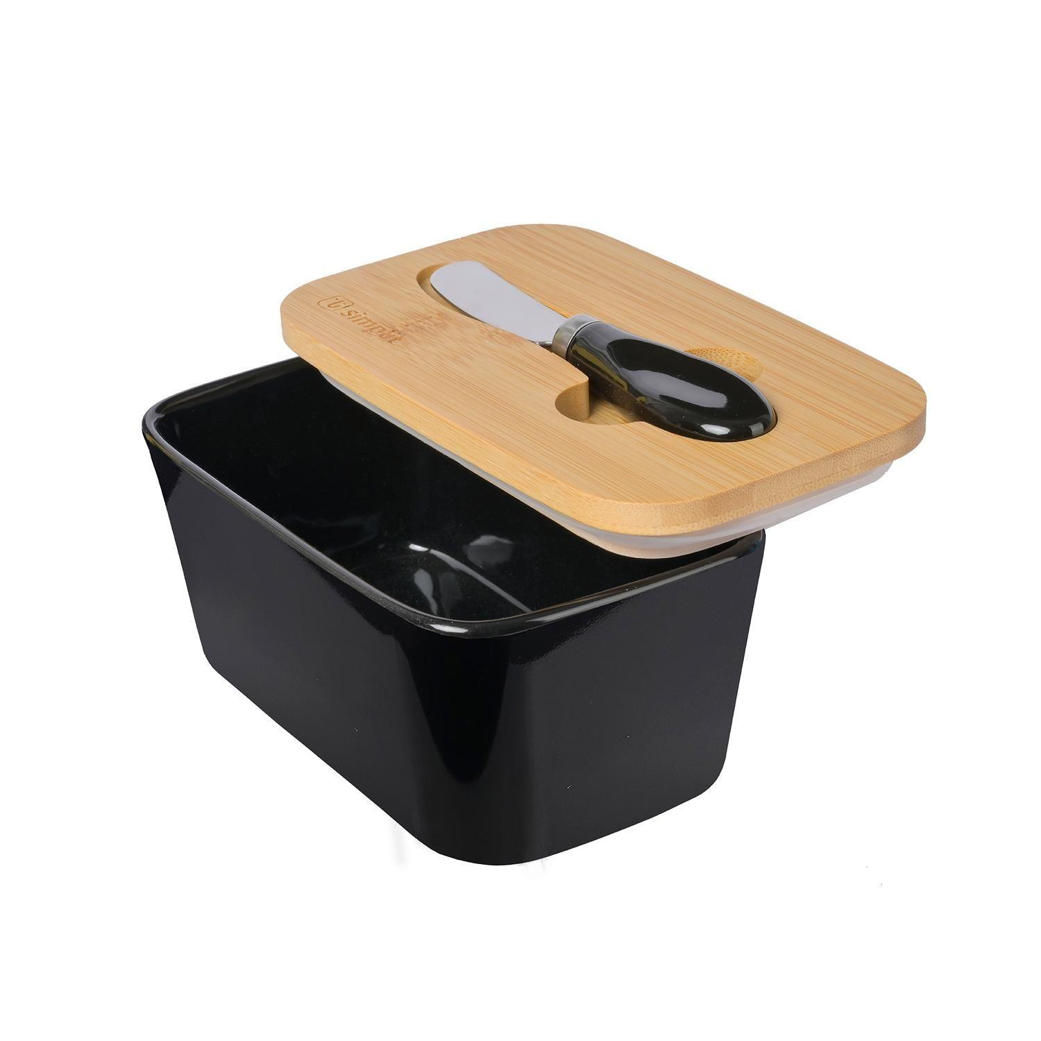 Mantequillero Cerámica Tapa Bamboo + Cuchillo 600 ml Simplit-5