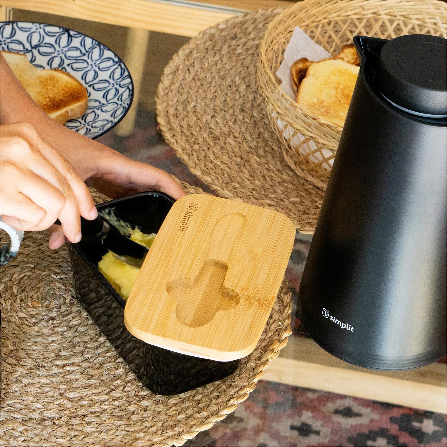 Mantequillero Cerámica Tapa Bamboo + Cuchillo 600 ml Simplit-6