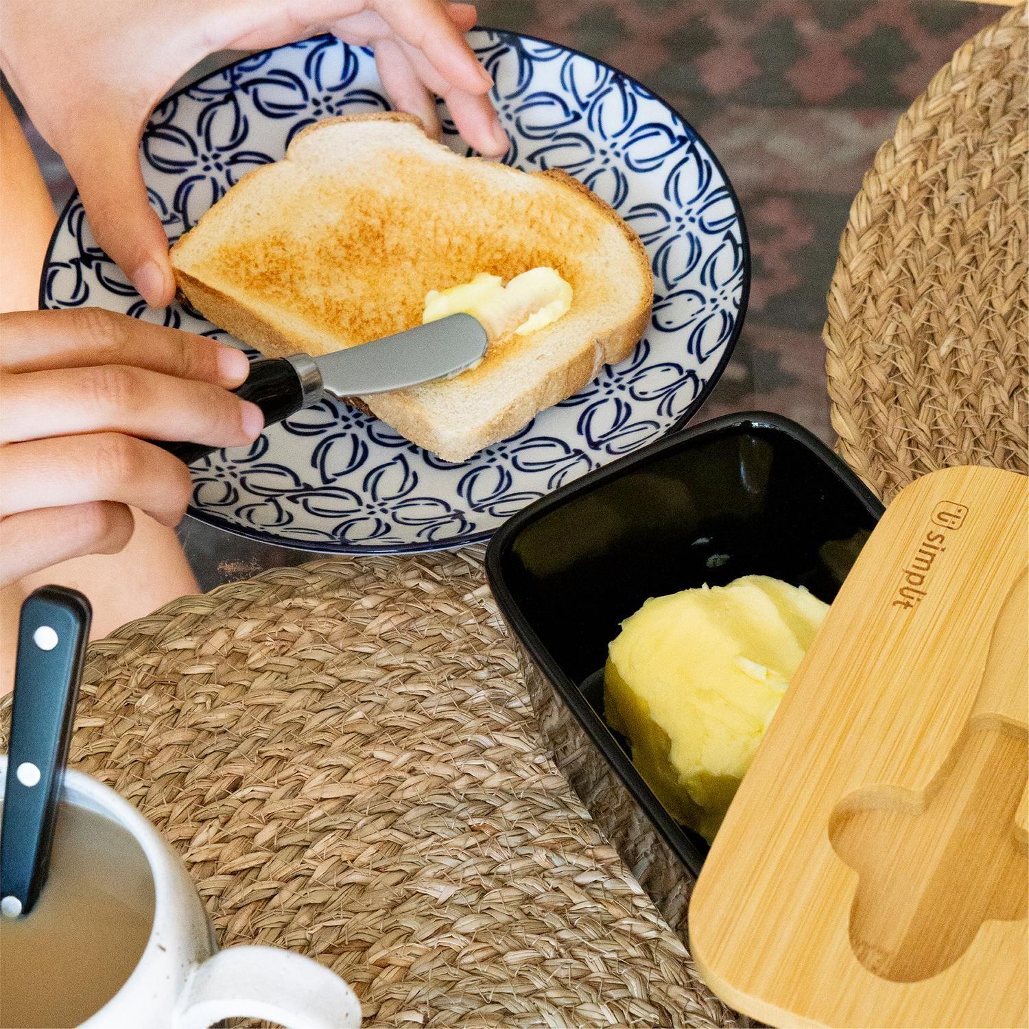 Mantequillero Cerámica Tapa Bamboo + Cuchillo 600 ml Simplit-6