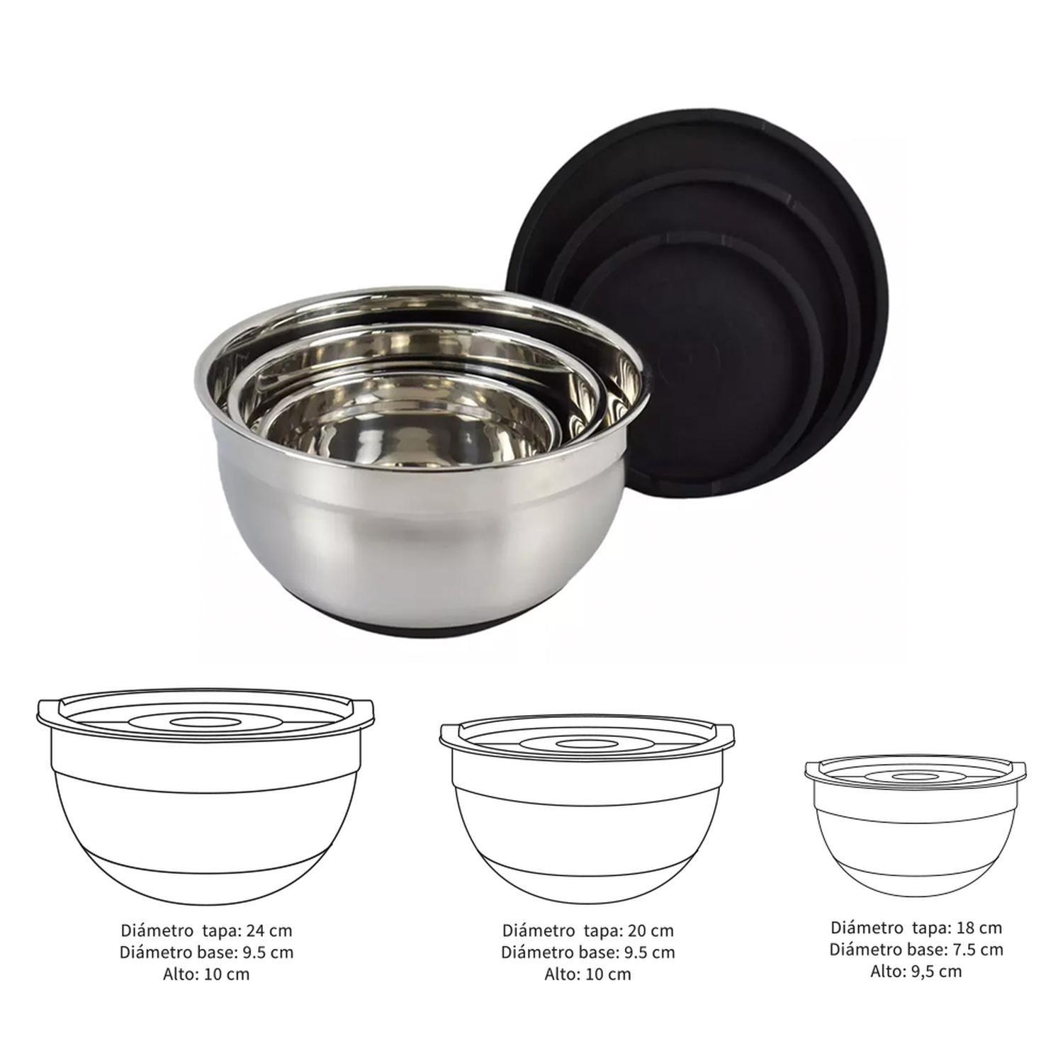 Set 3 Bowls con Tapa Acero Inoxidable Antideslizante Simplit-2