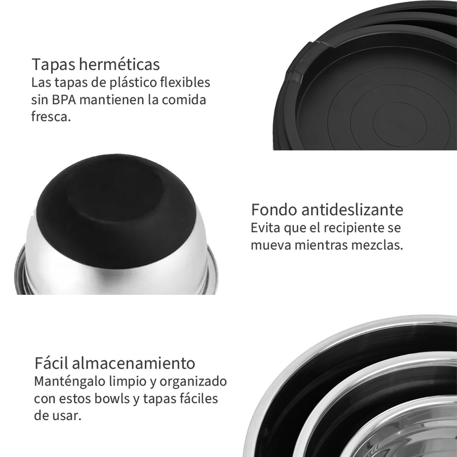 Set 3 Bowls con Tapa Acero Inoxidable Antideslizante Simplit-6