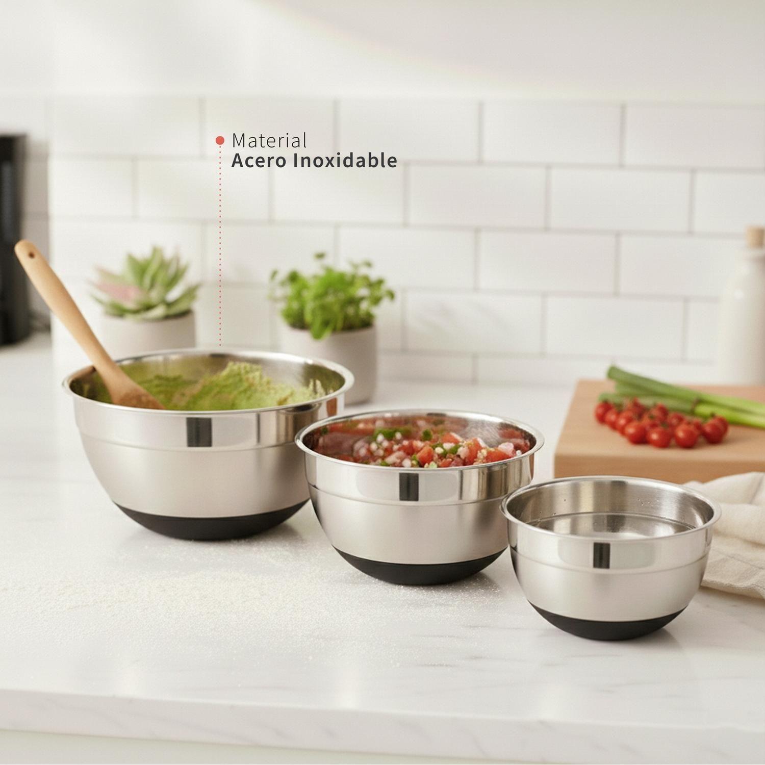 Set 3 Bowls con Tapa Acero Inoxidable Antideslizante Simplit-2