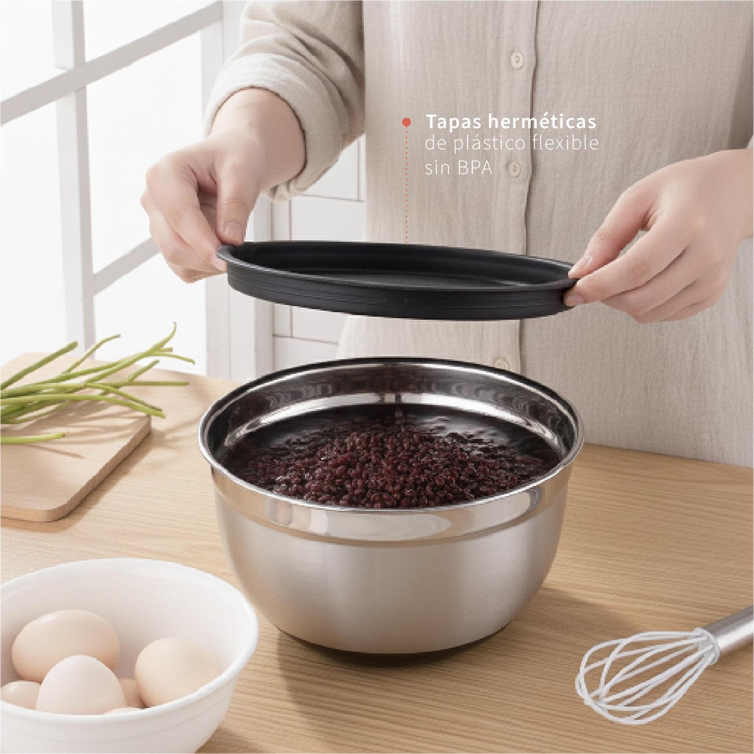 Set 3 Bowls con Tapa Acero Inoxidable Antideslizante Simplit-3