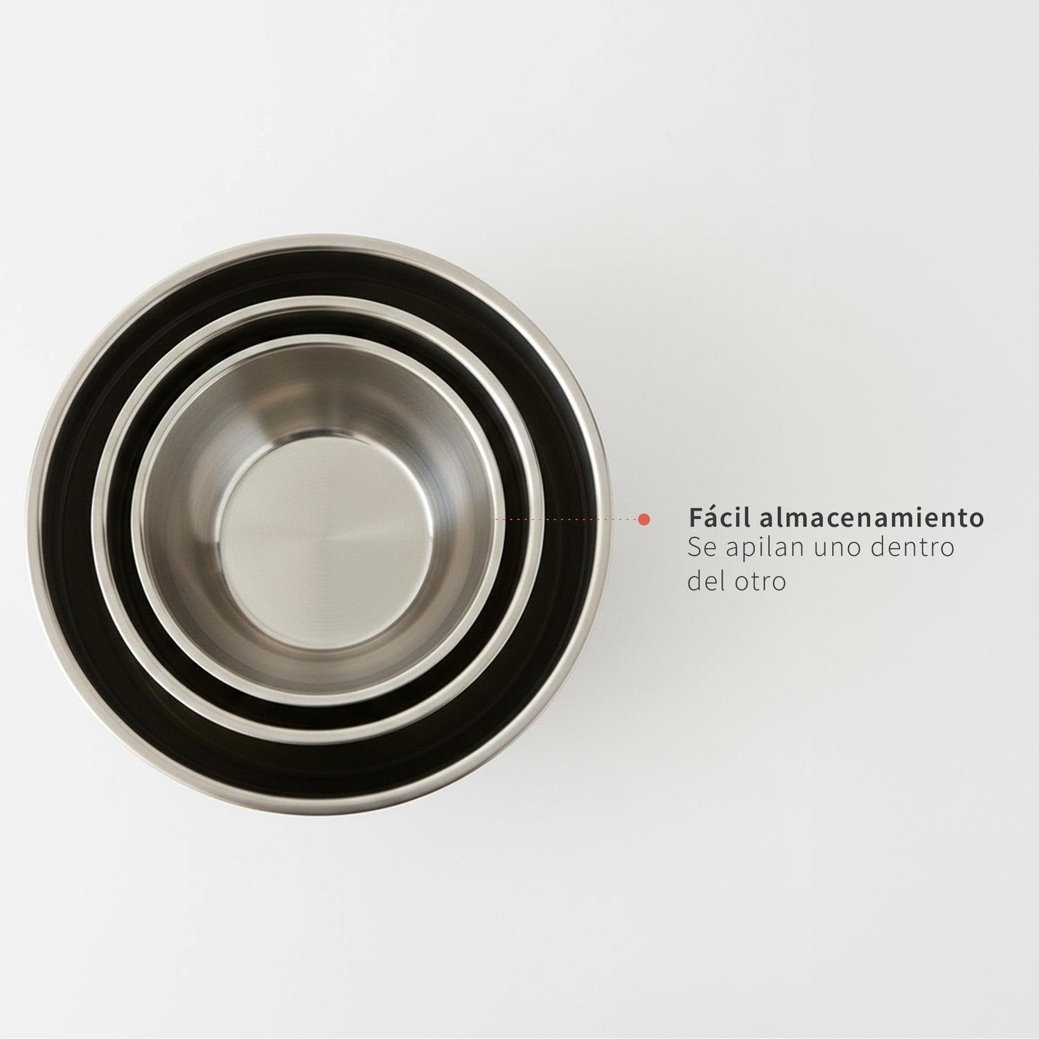 Set 3 Bowls con Tapa Acero Inoxidable Antideslizante Simplit-4