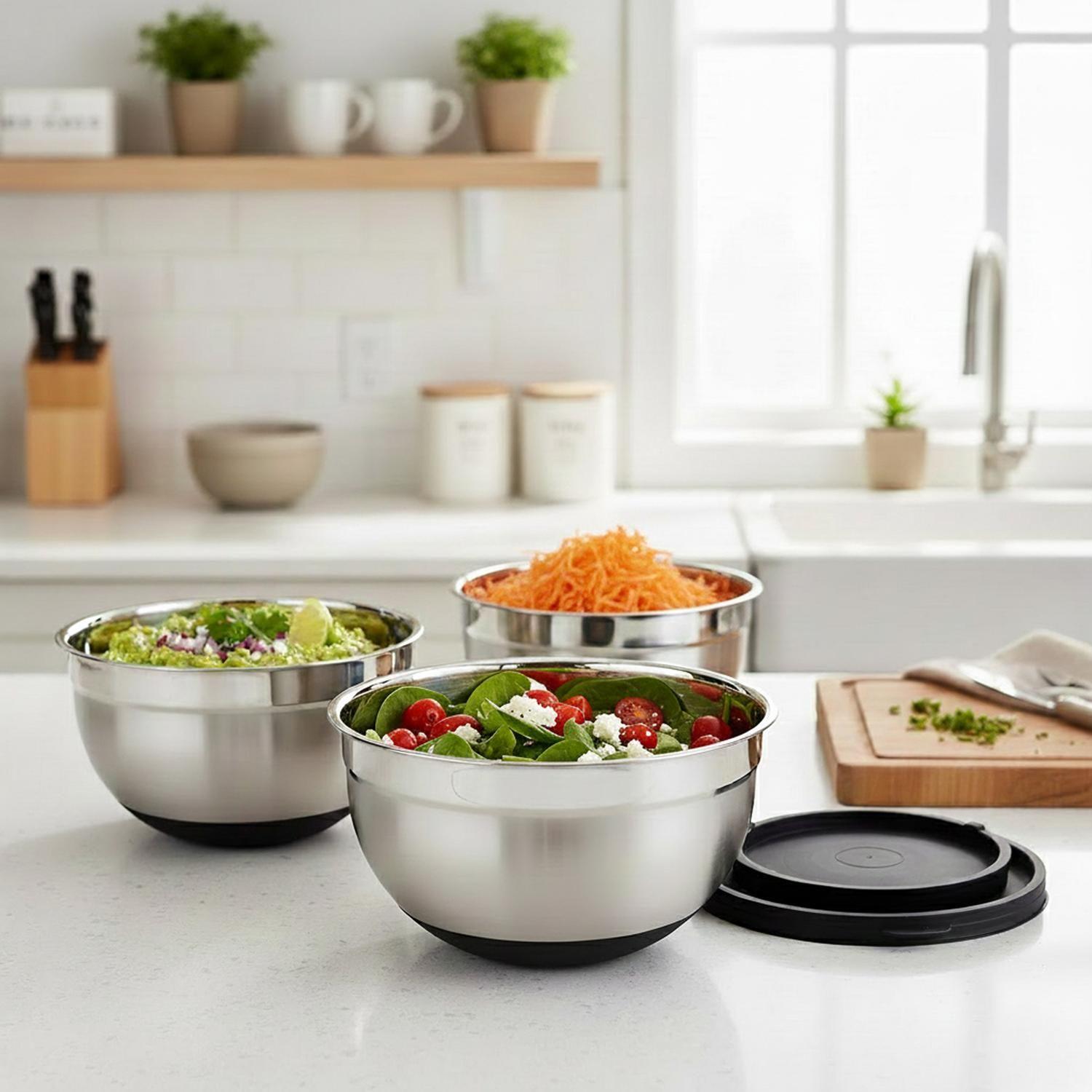 Set 3 Bowls con Tapa Acero Inoxidable Antideslizante Simplit-7