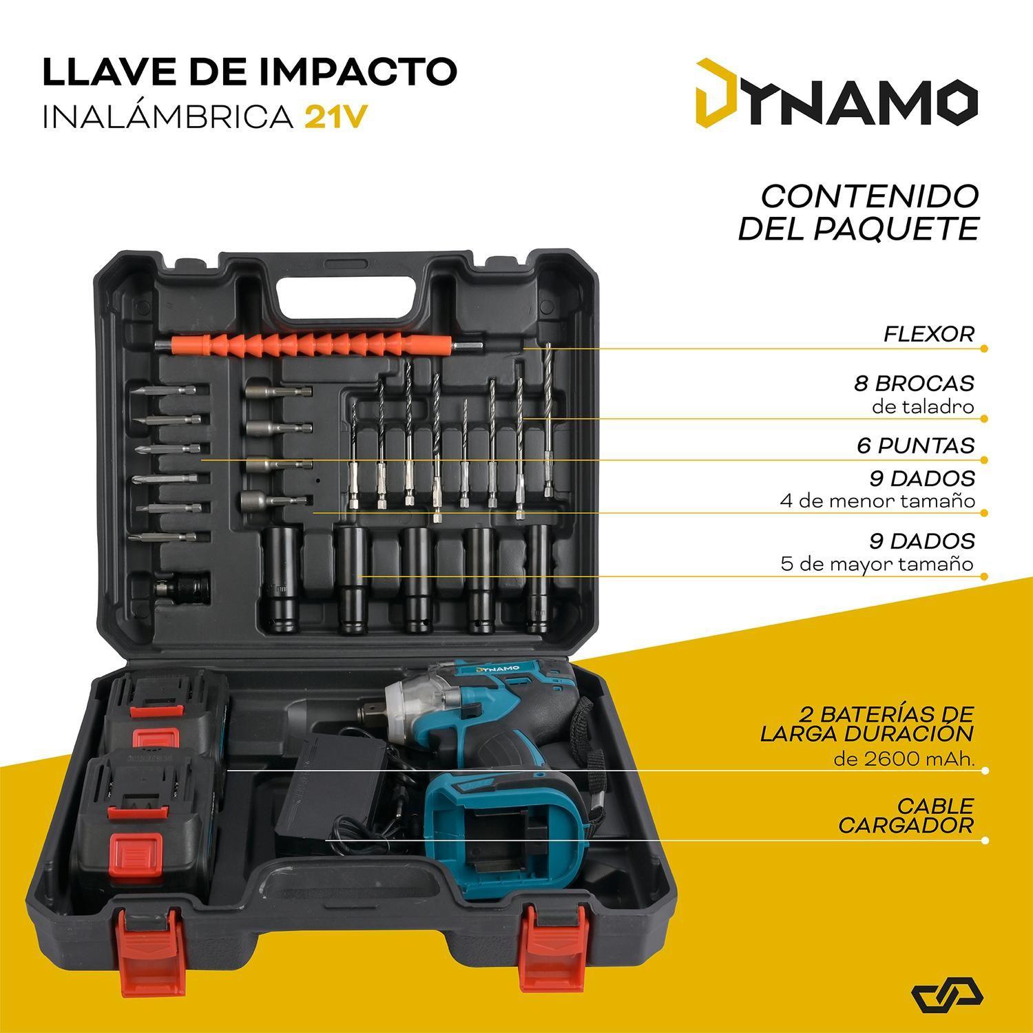 Llave de Impacto Inalámbrica Dynamo 21V + 2 Baterias y Acss-3