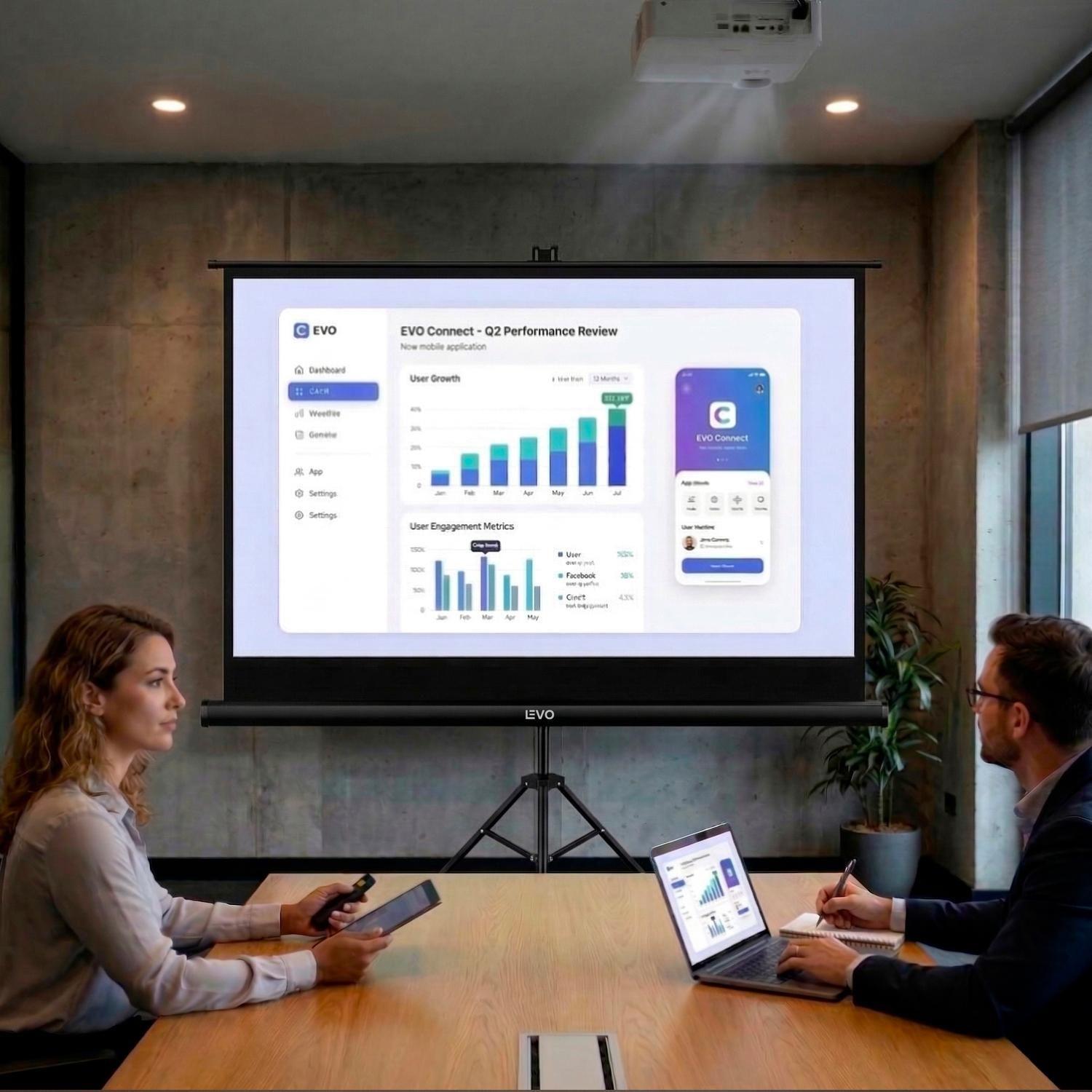 Proyector Portátil Hexa 8000lm + Telón 100" Negro LEVO-6