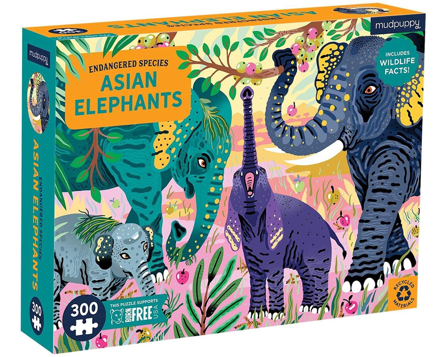 Puzzle 300Pcs Elefante Asiático Peligro Extinción Mudpuppy-2