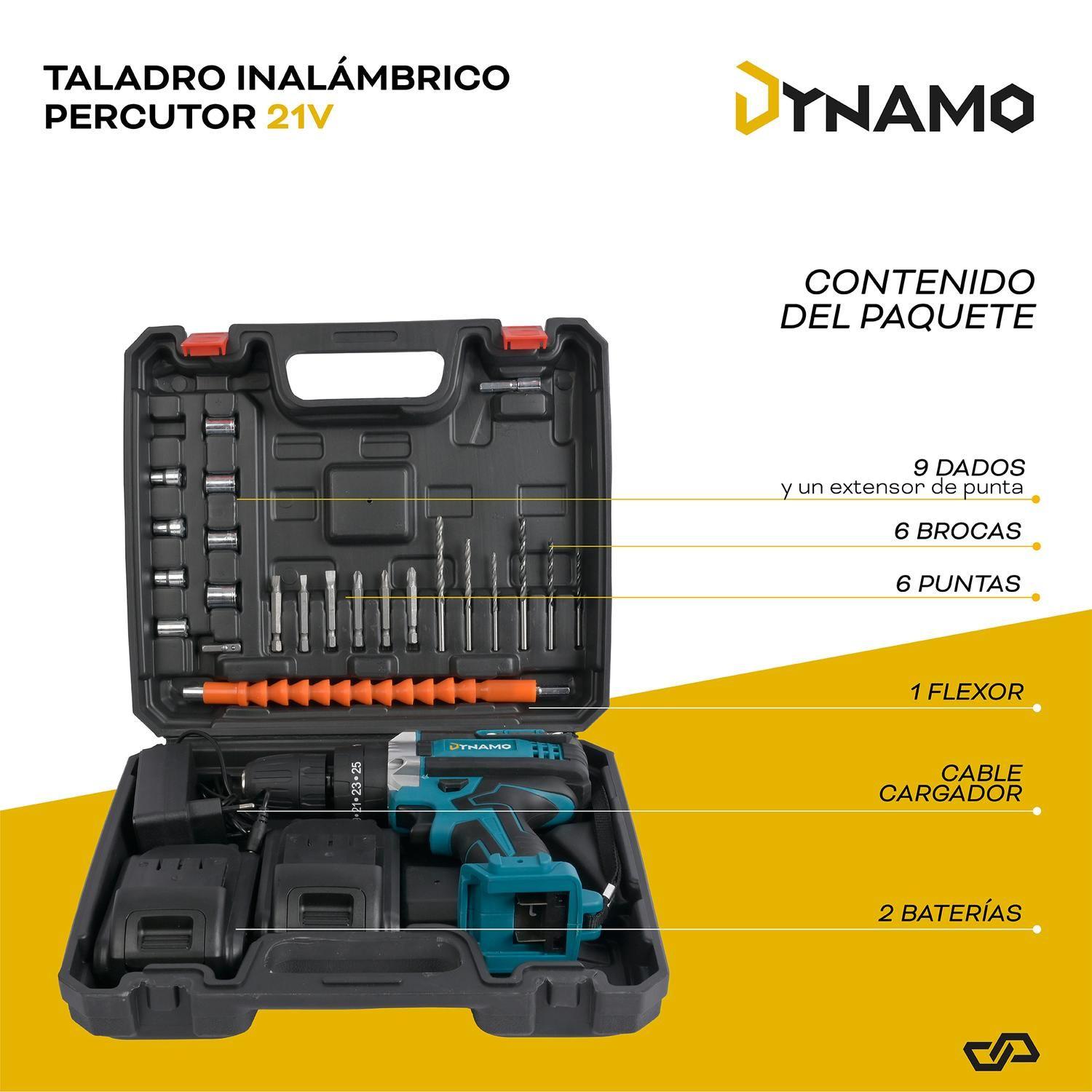 Taladro Percutor Inalámbrico Dynamo 21v 2 Baterías + Accs-3