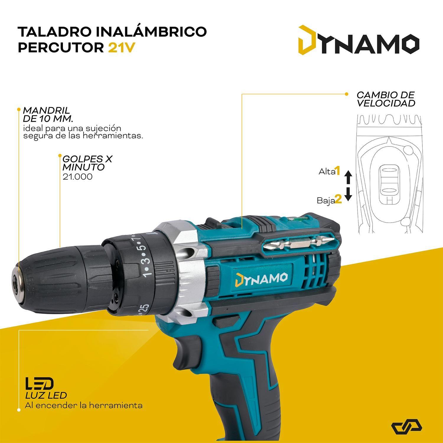 Taladro Percutor Inalámbrico Dynamo 21v 2 Baterías + Accs-6