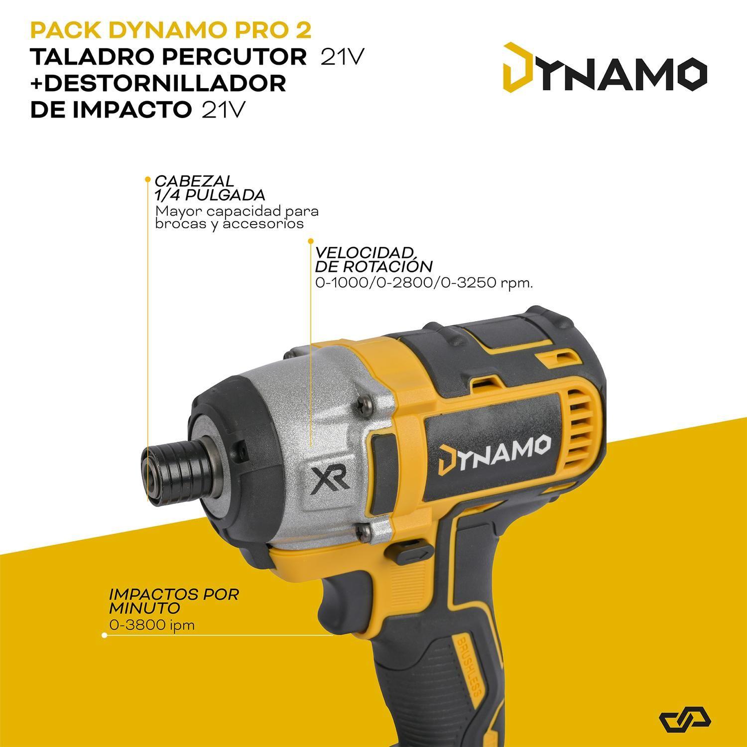 Pack Taladro Percutor + Atornillador de Impacto 21V Dynamo-3
