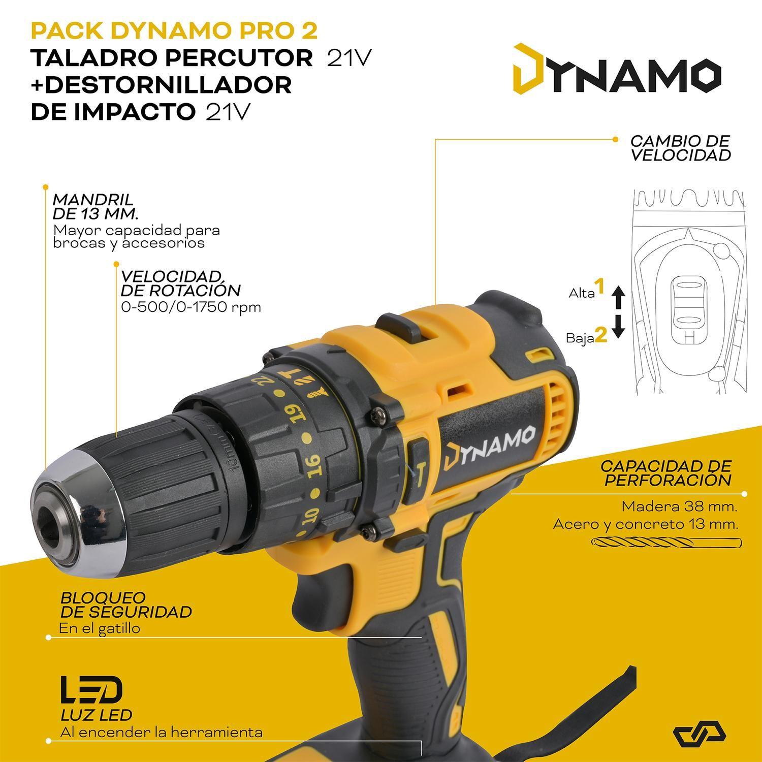 Pack Taladro Percutor + Atornillador de Impacto 21V Dynamo-5