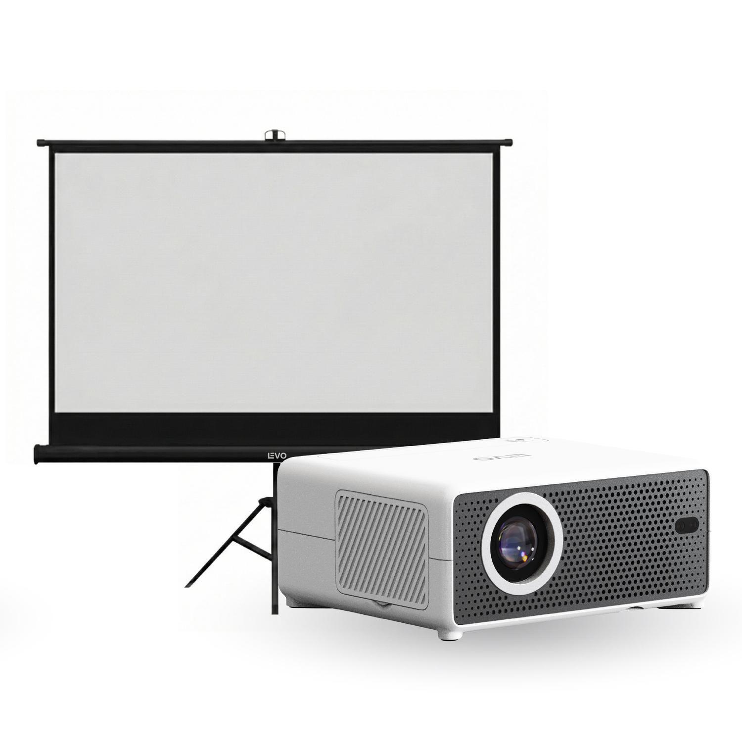 Proyector Portátil Hexa 8000lm + Telón 80" Negro LEVO-0