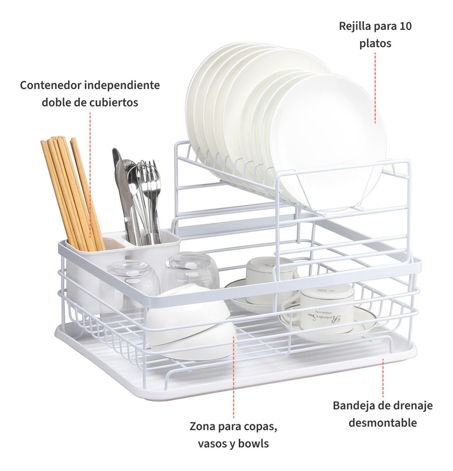 Secaplatos Escurridor 2 Niveles Acero Inox Blanco Simplit-4