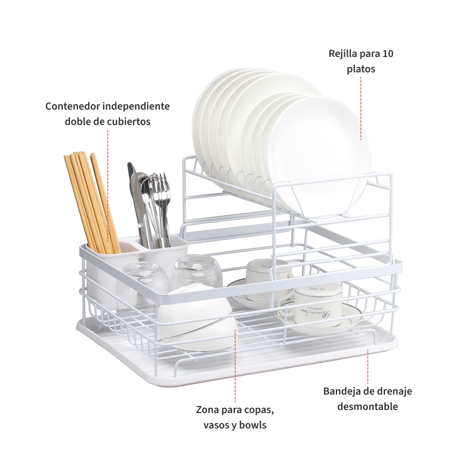 Secaplatos Escurridor 2 Niveles Acero Inox Blanco Simplit-3