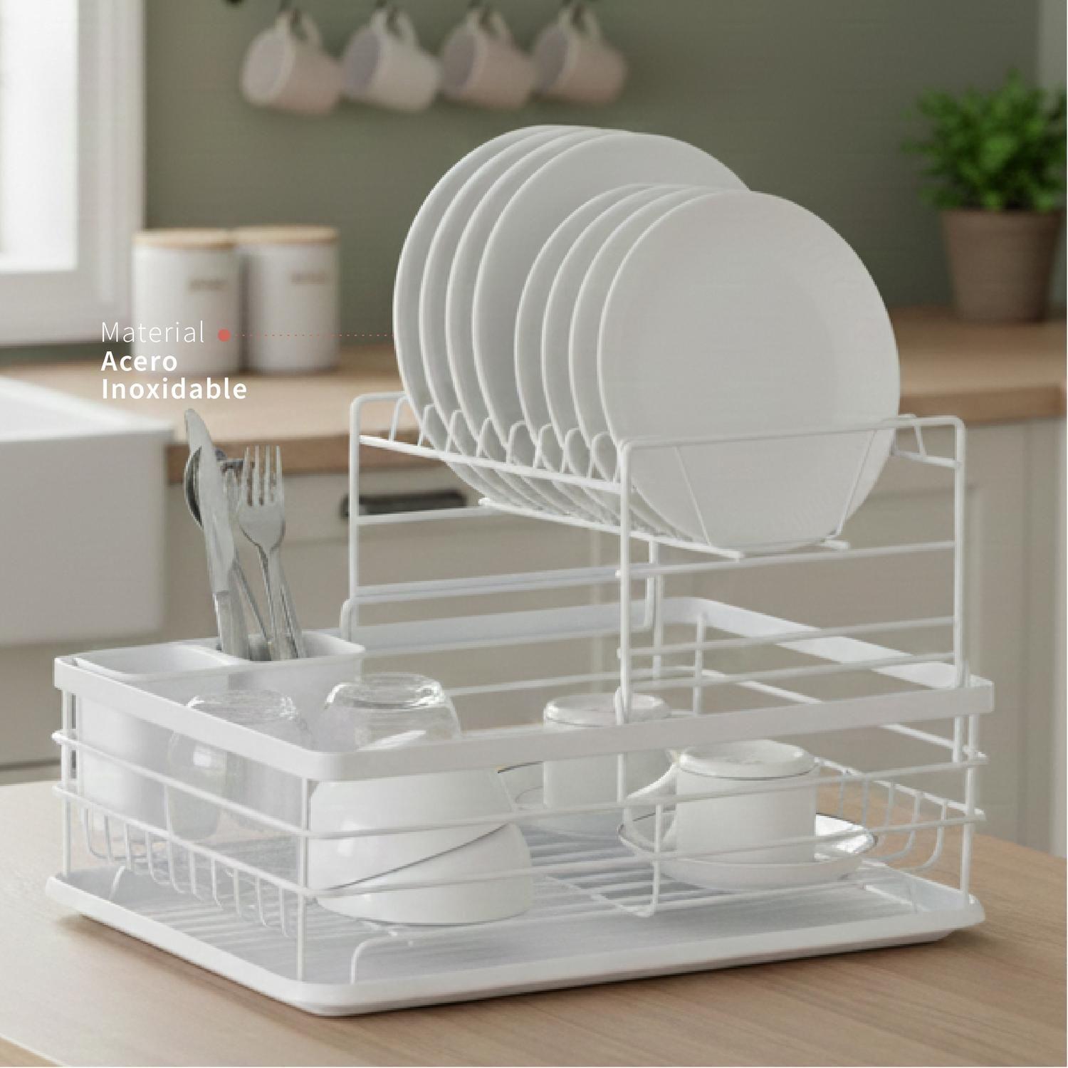 Secaplatos Escurridor 2 Niveles Acero Inox Blanco Simplit-2