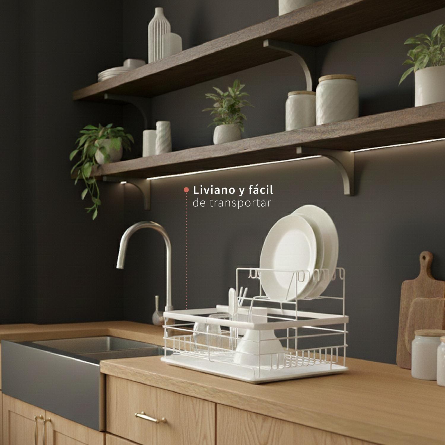 Secaplatos Escurridor 2 Niveles Acero Inox Blanco Simplit-4