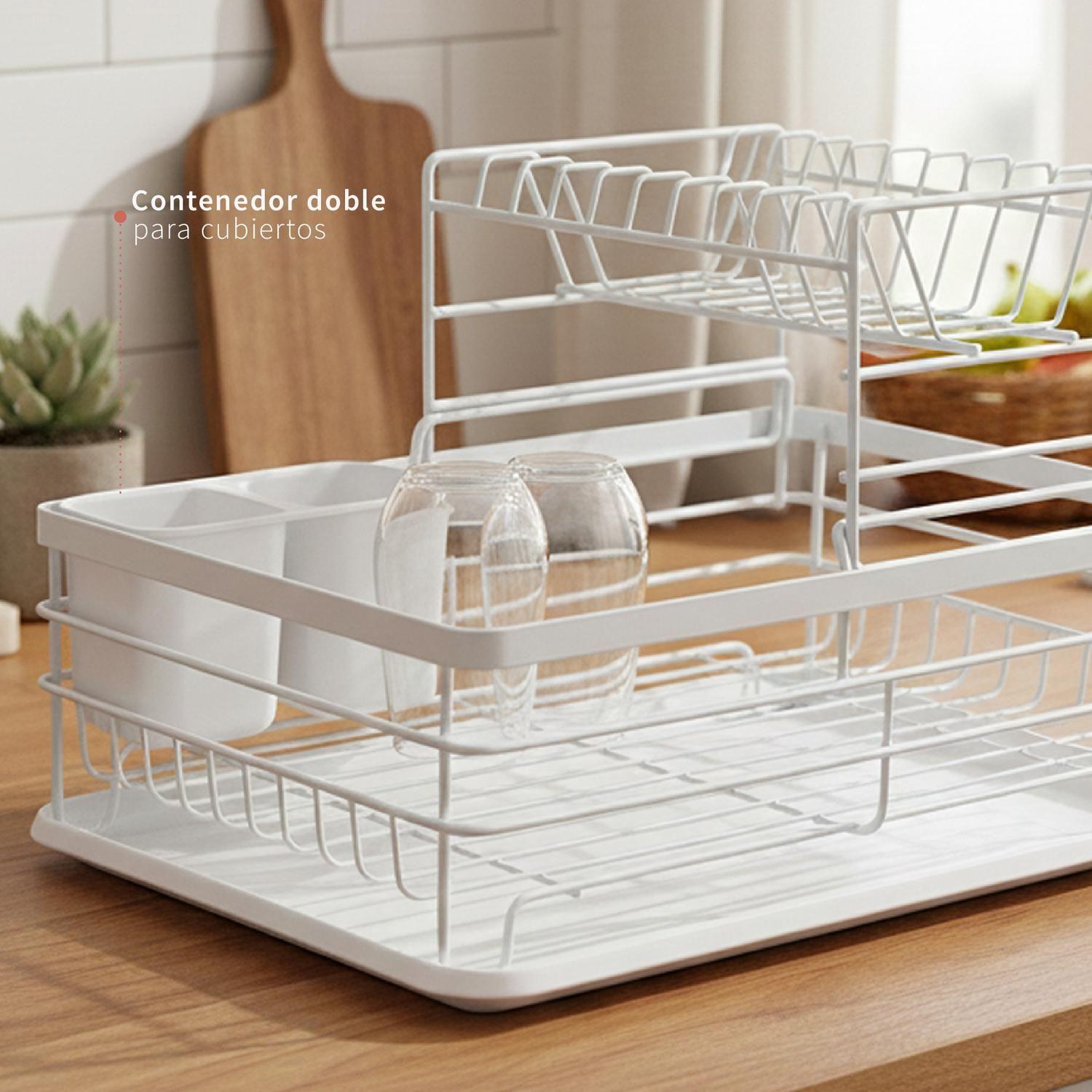 Secaplatos Escurridor 2 Niveles Acero Inox Blanco Simplit-5