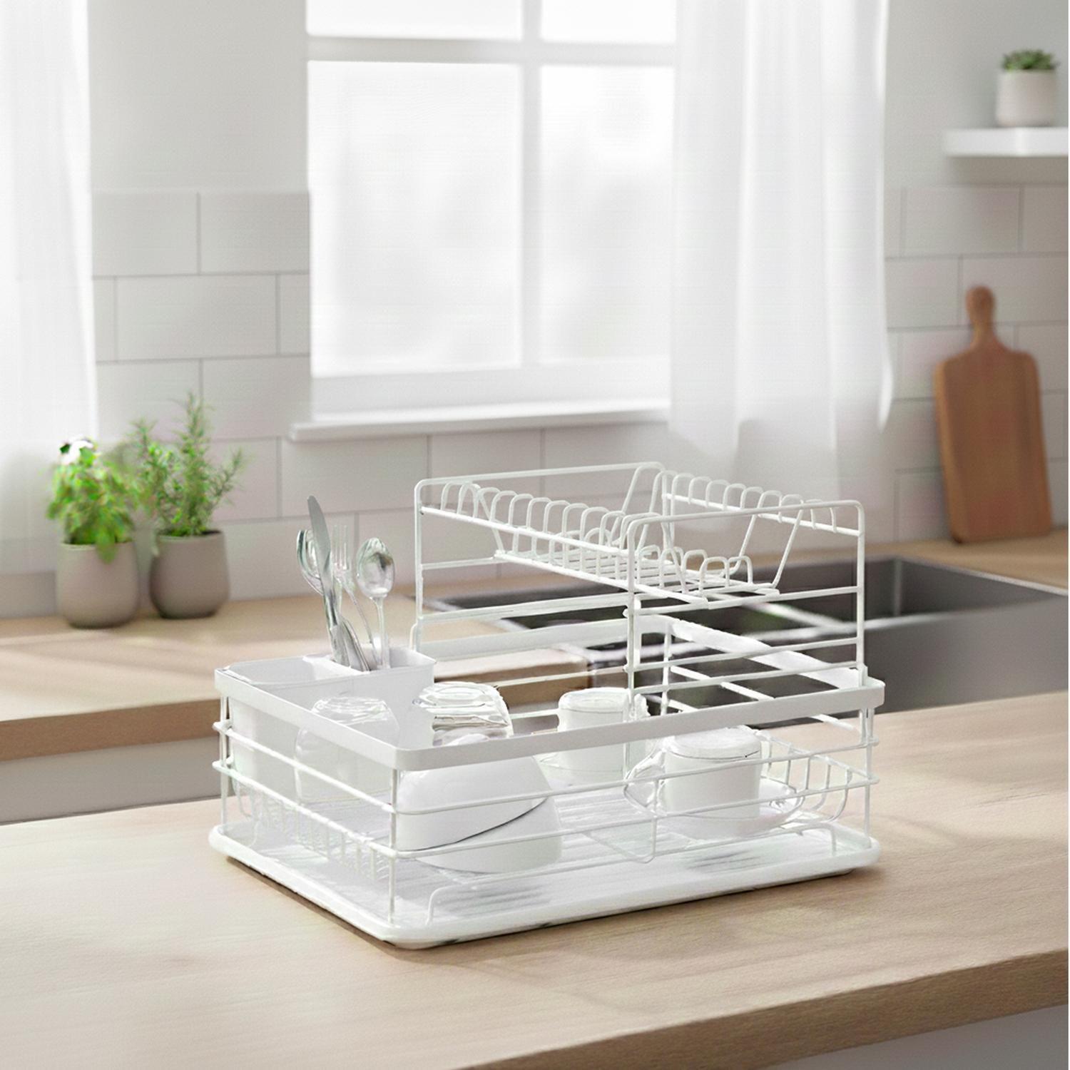 Secaplatos Escurridor 2 Niveles Acero Inox Blanco Simplit-7