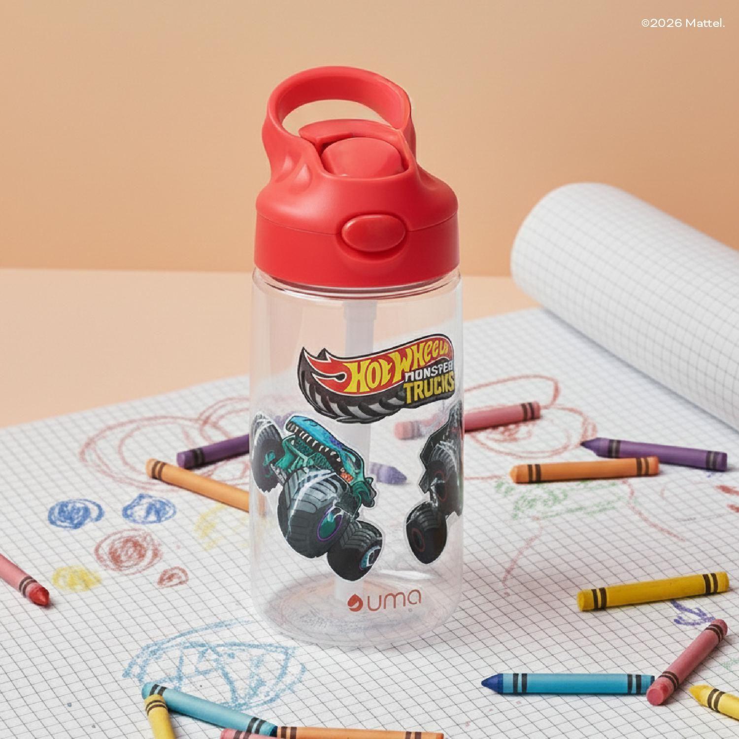 Botella Agua Niños Hot Wheels Monster Truck 420ml con Bombilla UMA-1